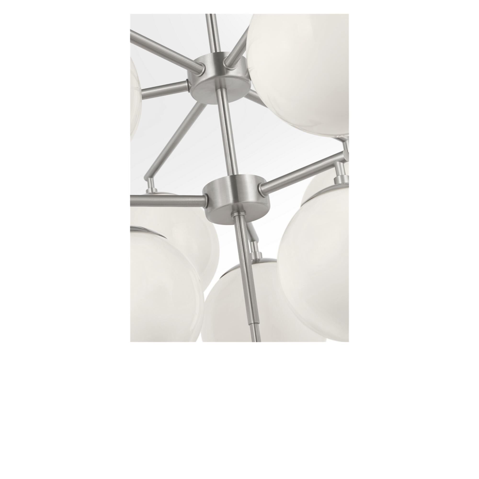 Shown in Brushed Nickel finish and Clear White glass