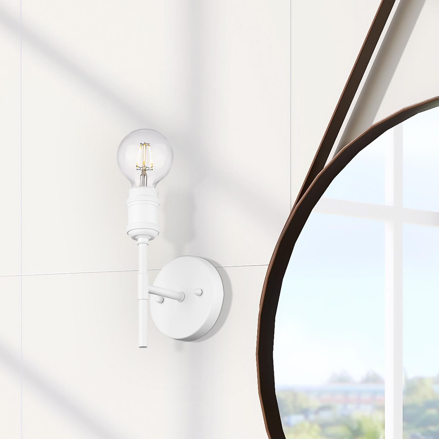 Shown in Matte White finish and Without Glass glass and Matte White shade