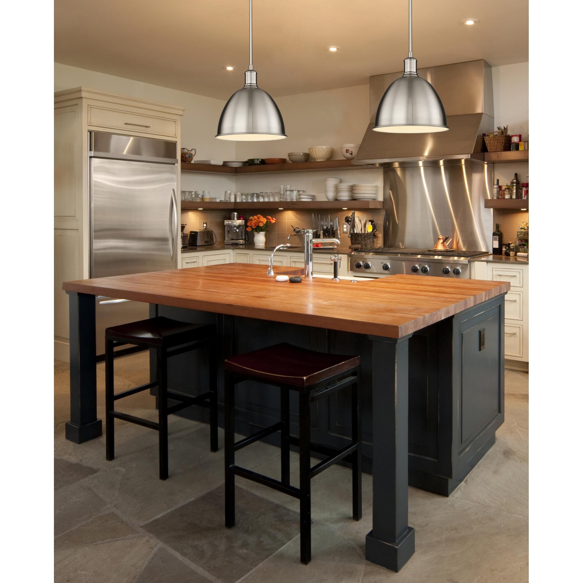 Shown in Brushed Nickel finish and Brushed Nickel glass and Brushed Nickel shade