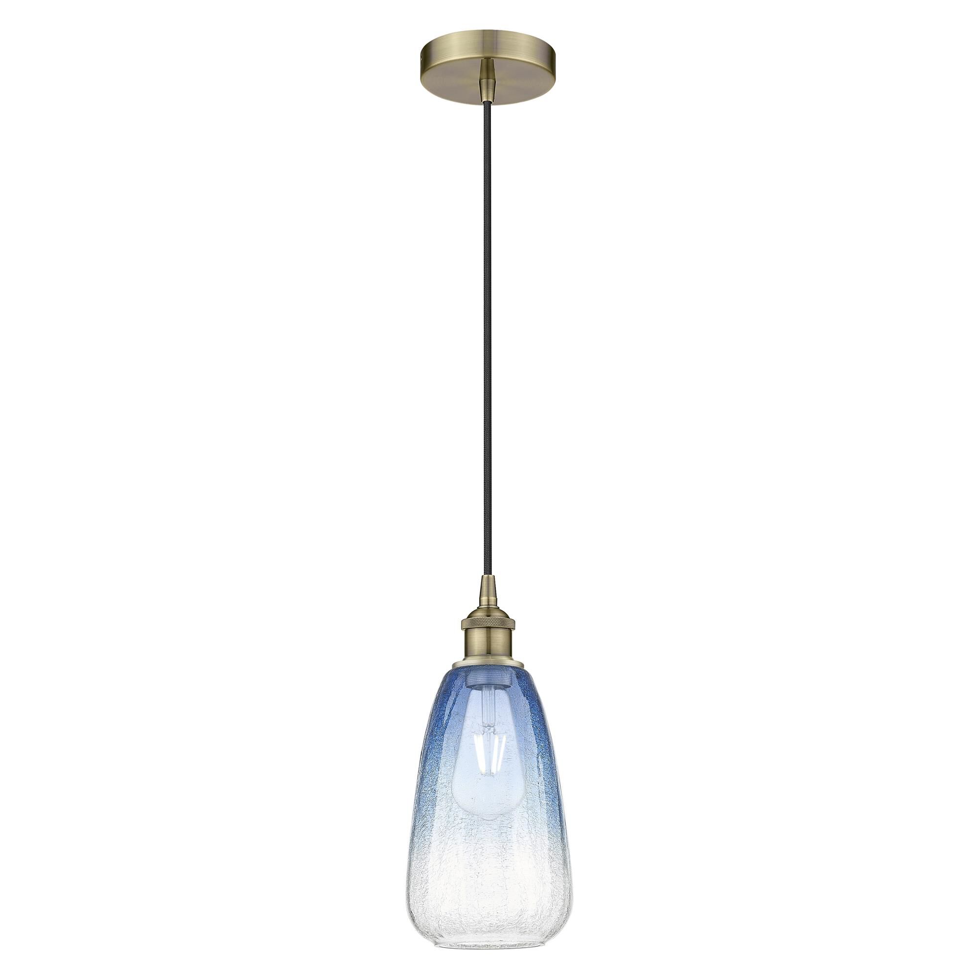 Shown in Antique Brass finish and Sapphire Blue glass