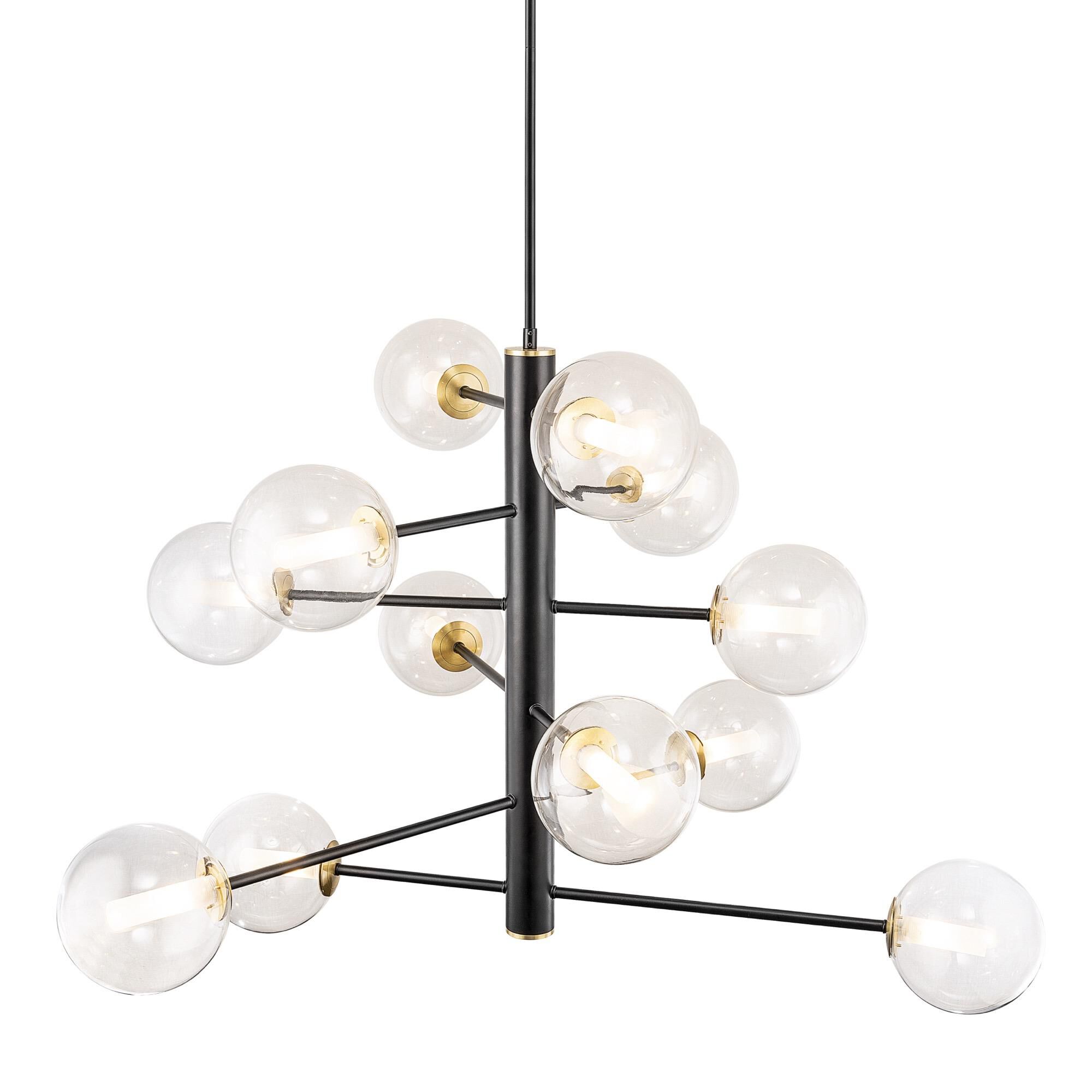 Shown in Black And Brushed Brass finish and Glass shade