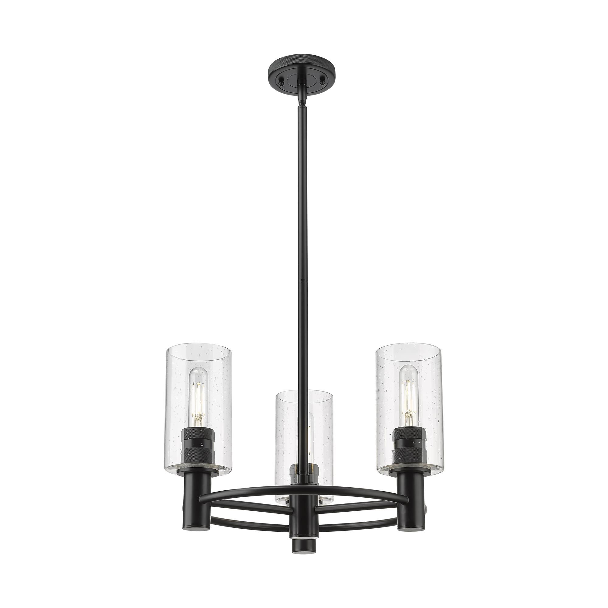 Shown in Matte Black finish and Seedy glass and Seedy Glass shade