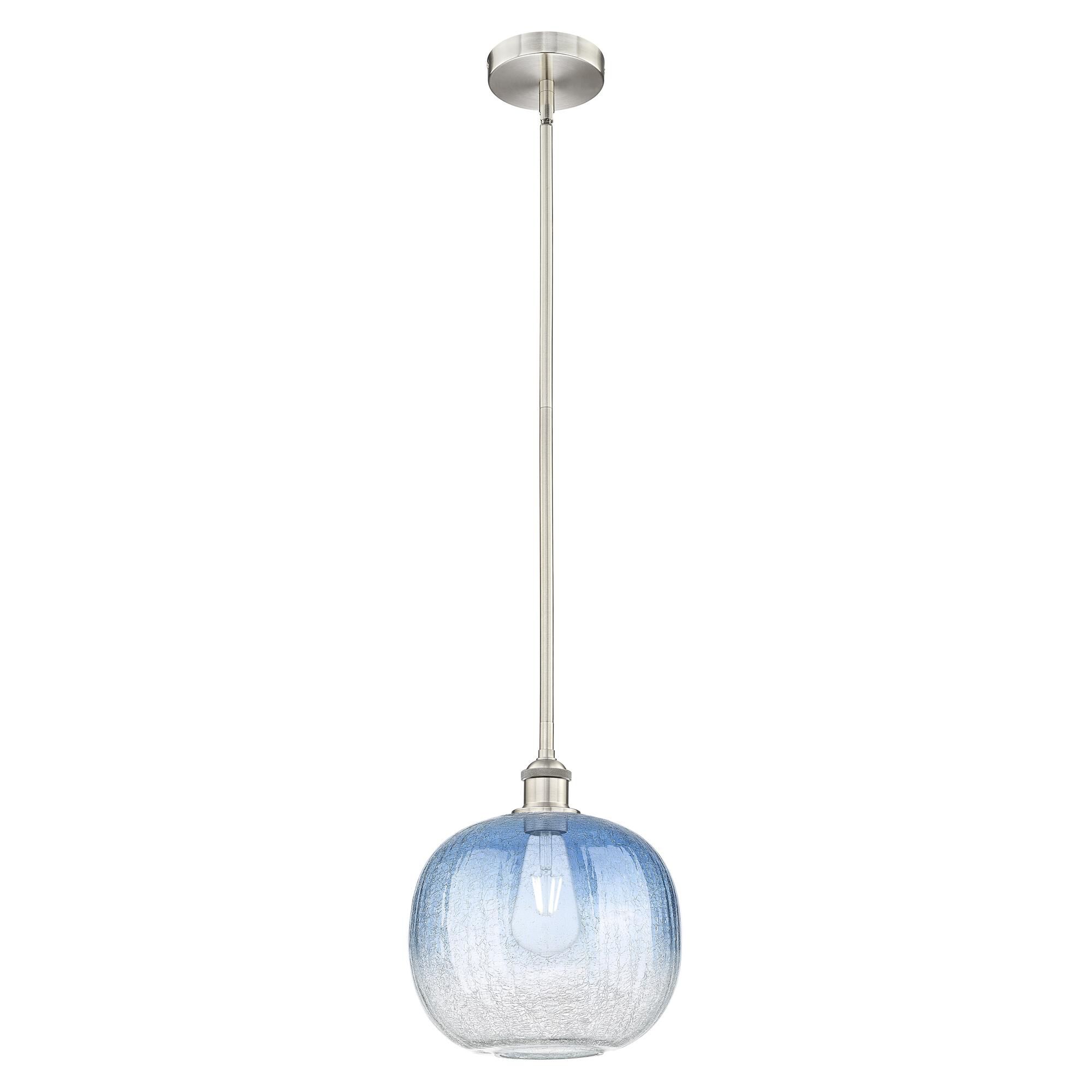 Shown in Brushed Satin Nickel finish and Sapphire Blue glass
