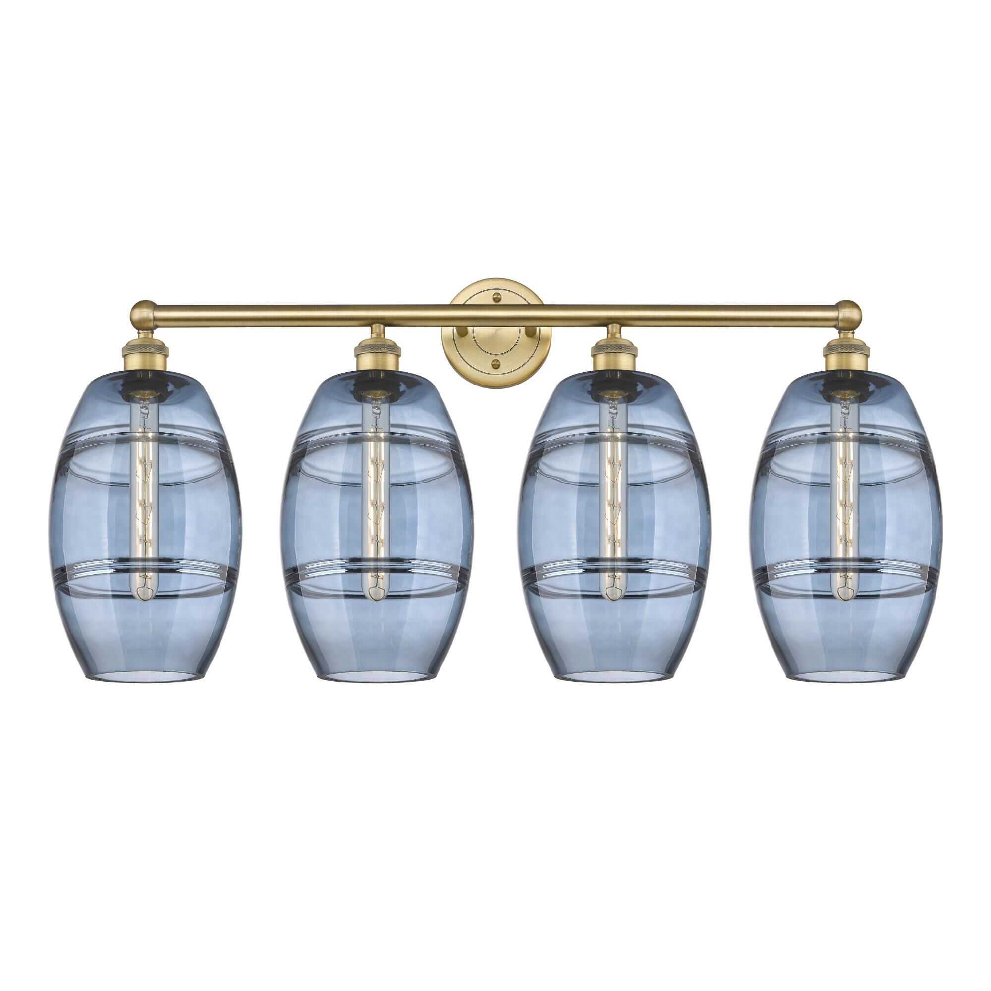 Shown in Brushed Brass finish and Princess Blue glass