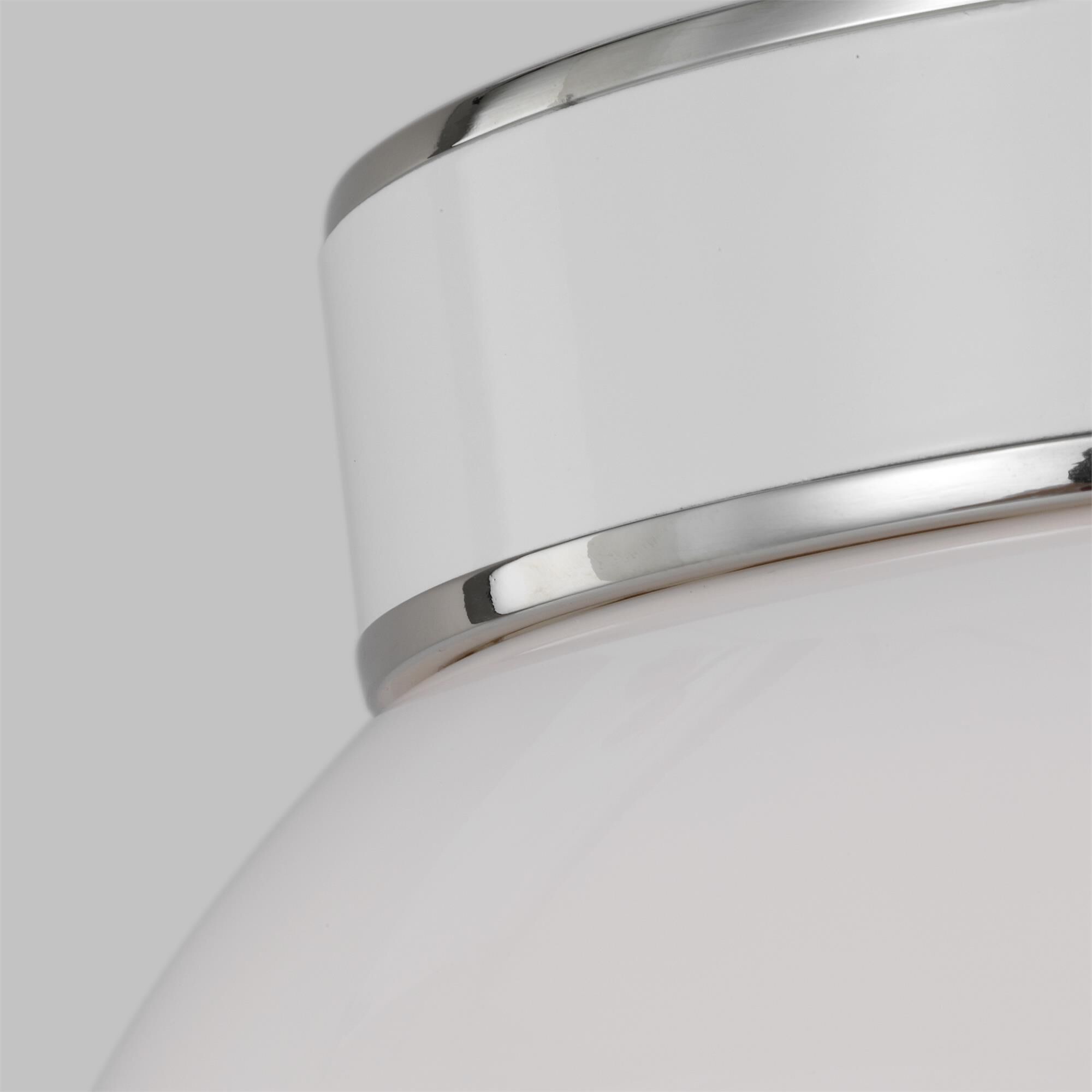 Shown in Polished Nickel finish and Milk White glass
