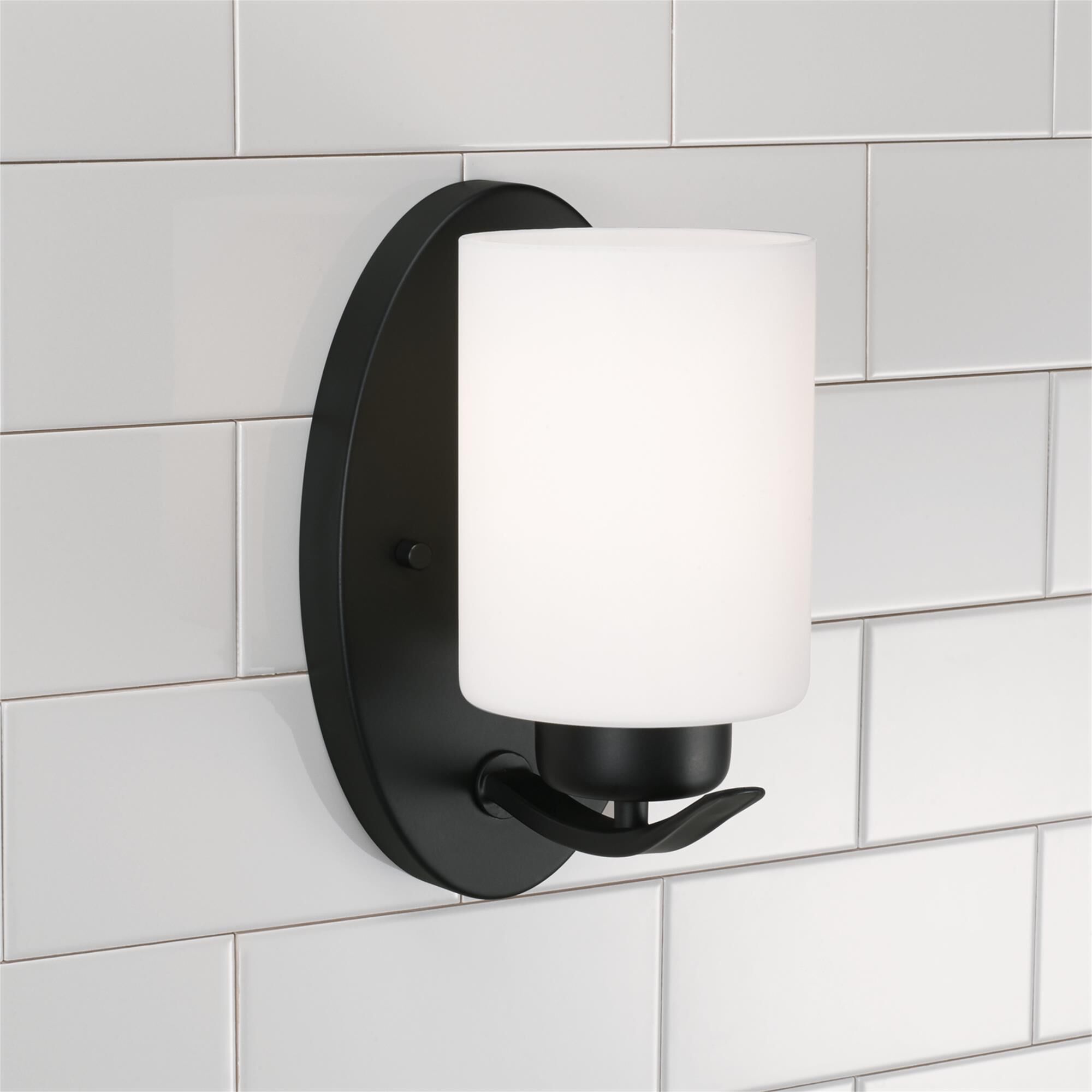 Shown in Matte Black finish and Soft White glass