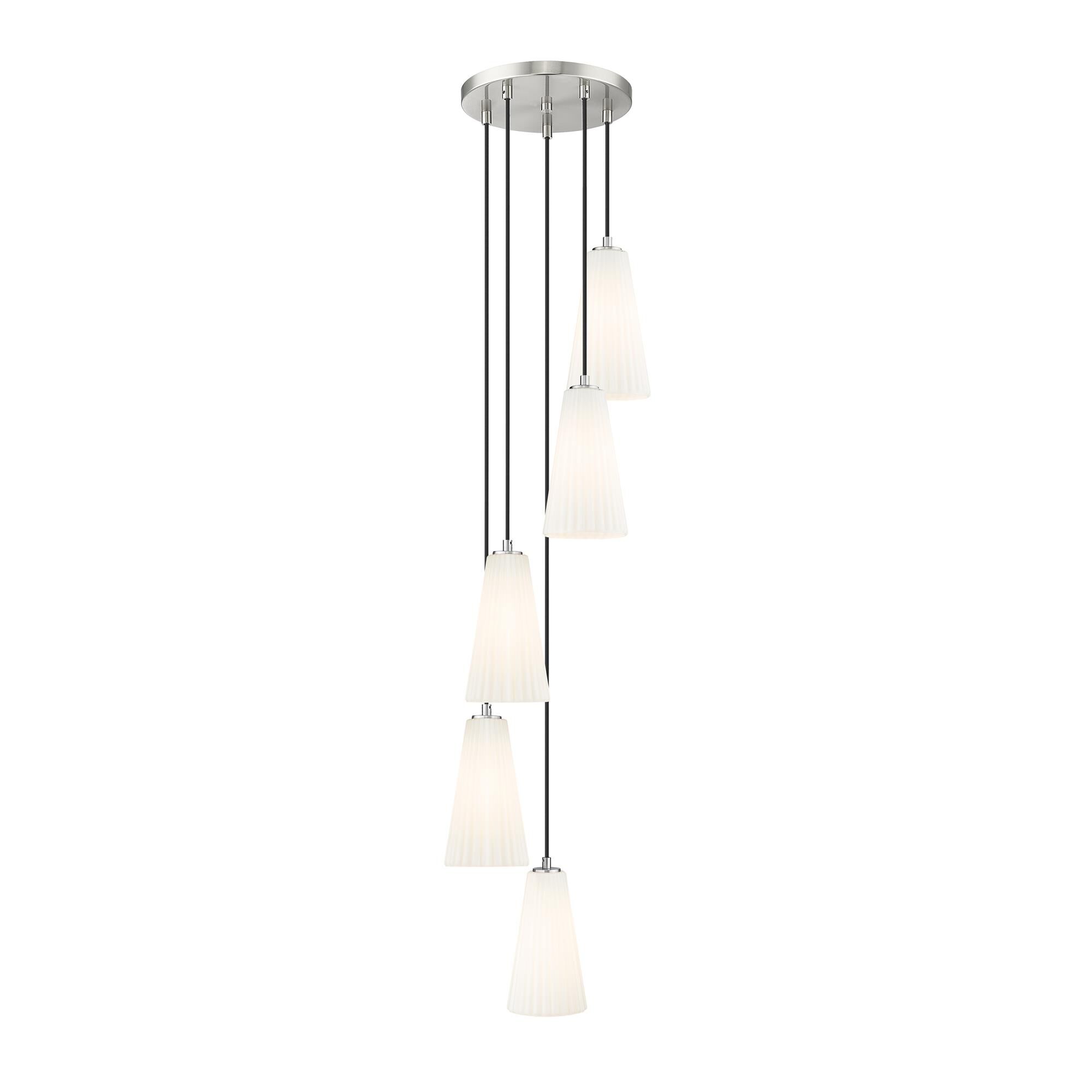 Shown in Brushed Nickel finish and White glass and White shade