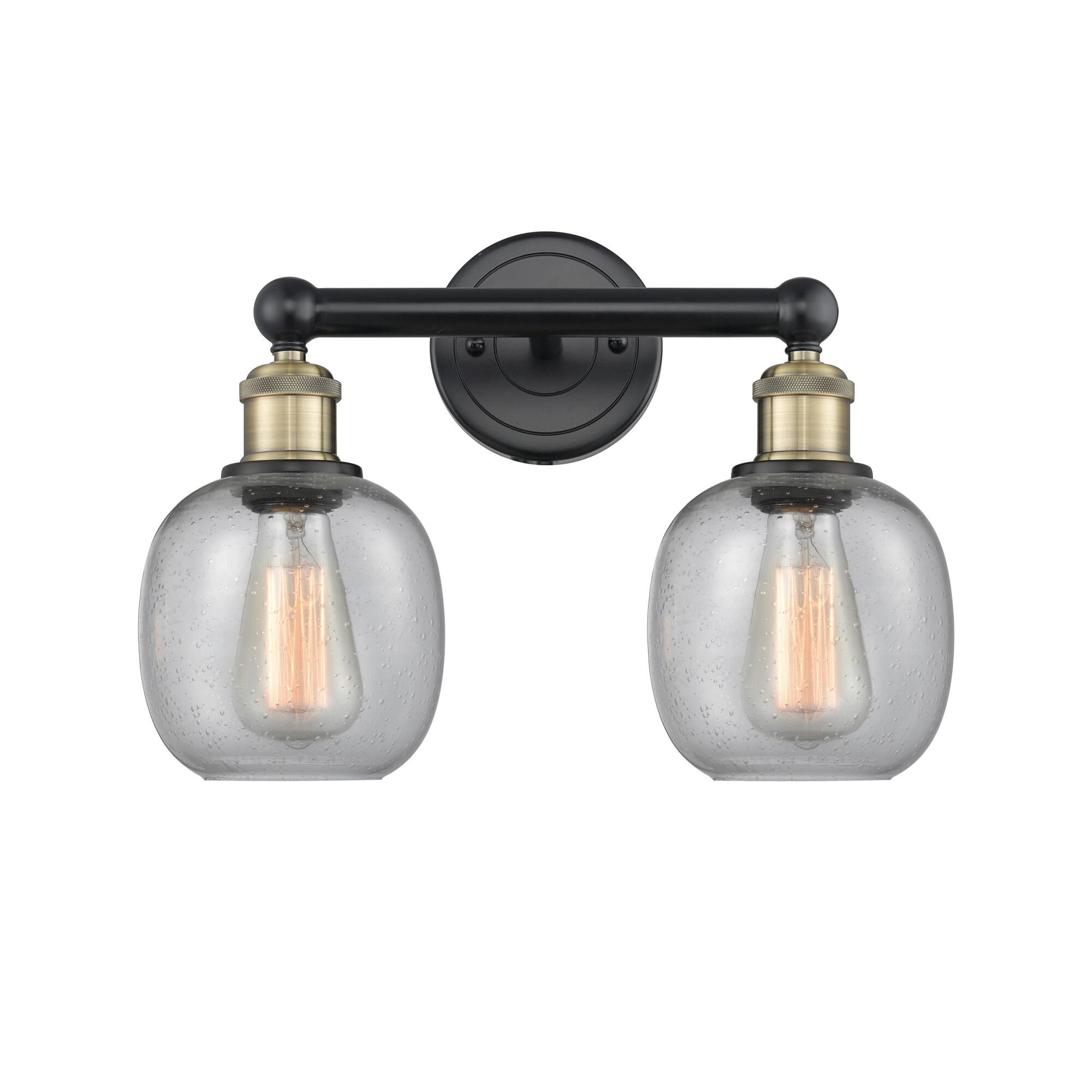 Shown in Black Antique Brass finish and Seedy glass