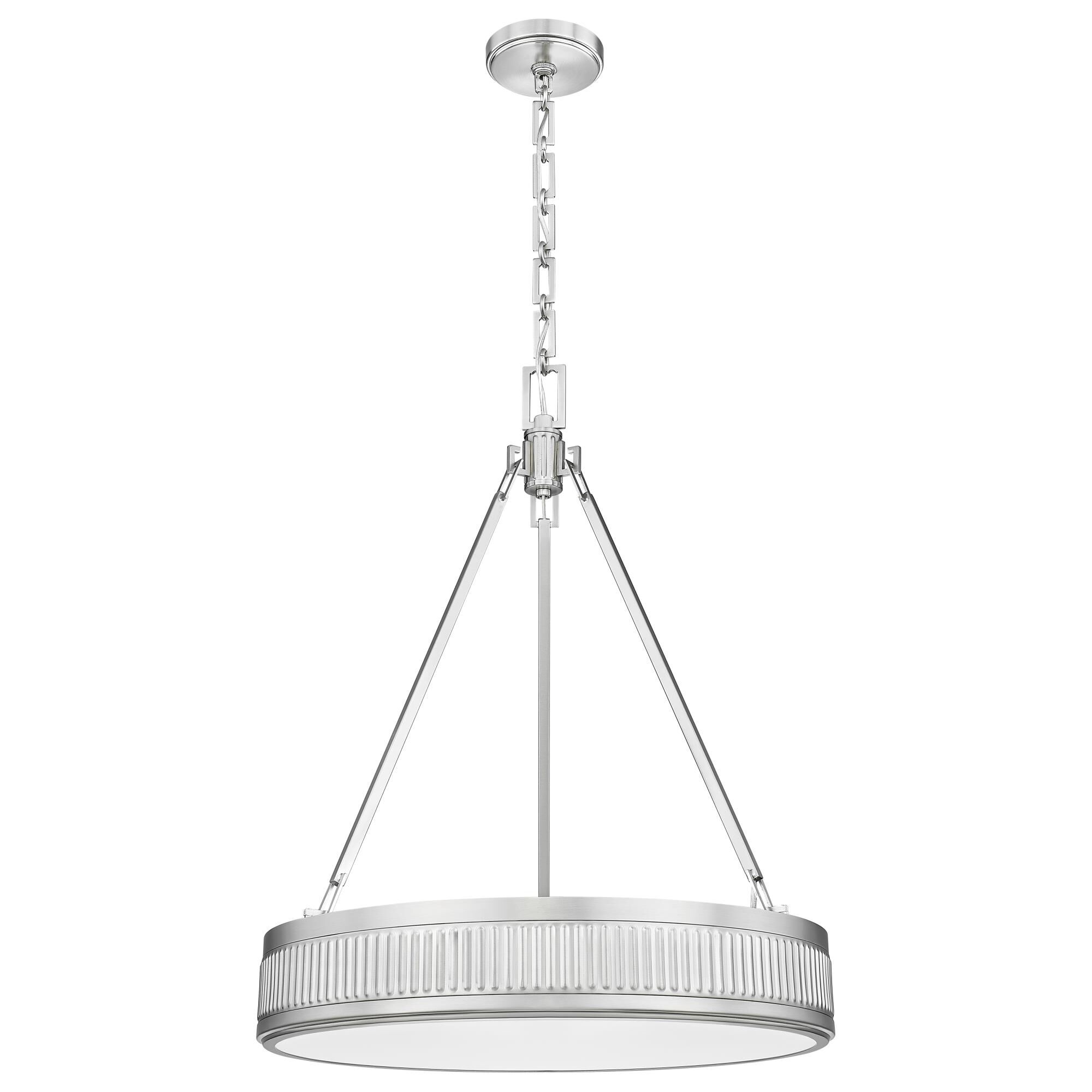 Shown in Satin Nickel finish and White glass