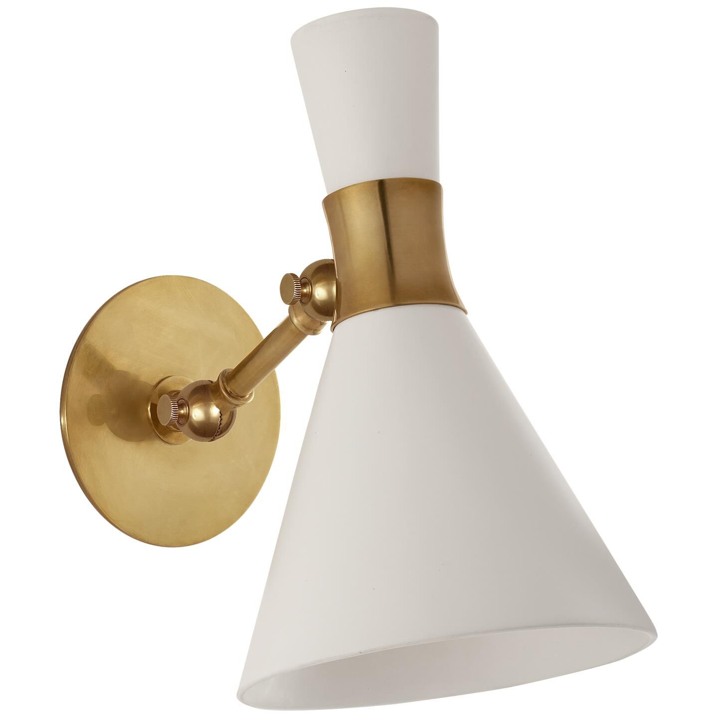 Shown in Hand-Rubbed Antique Brass finish and Matte White shade