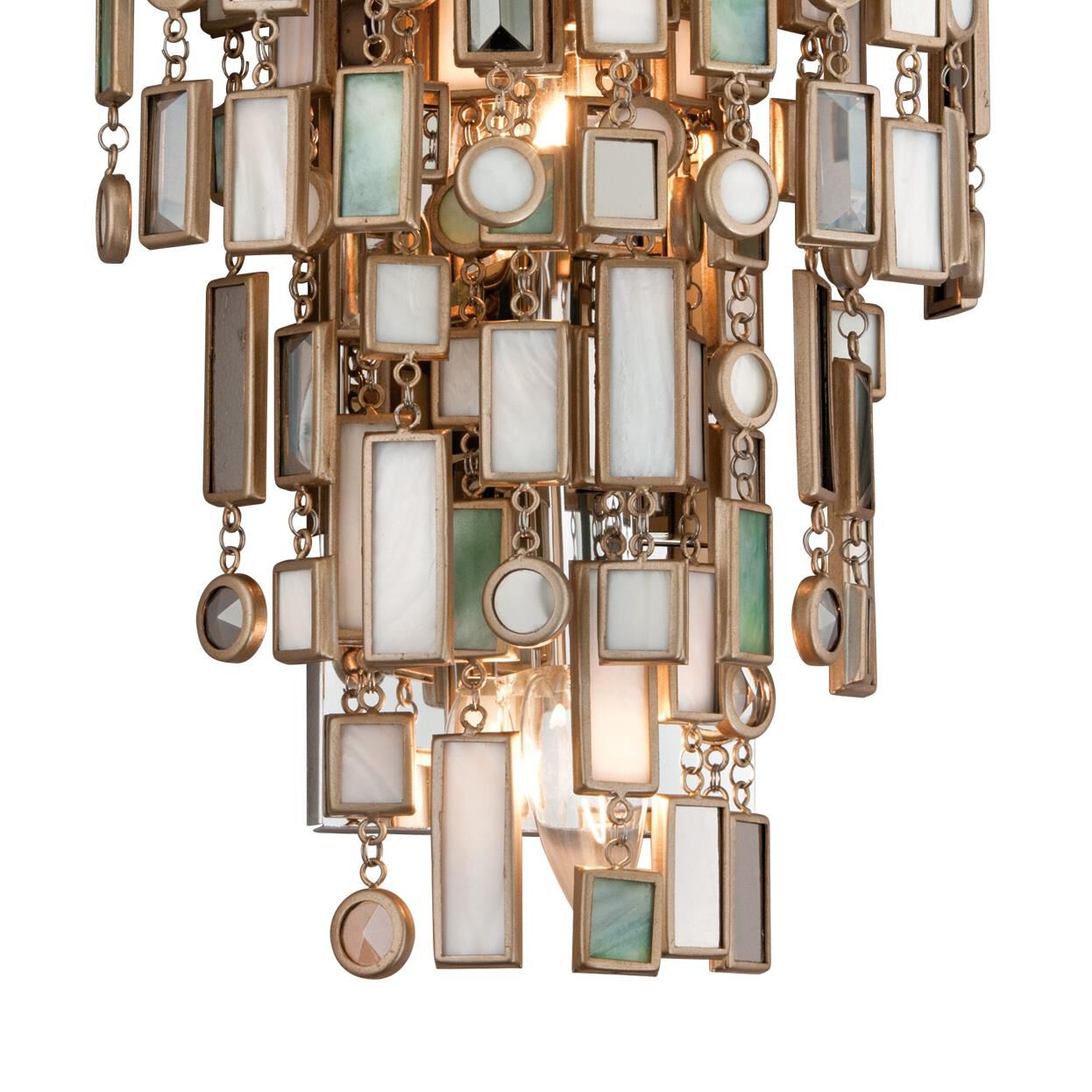 Shown in Dolcetti Silver finish and Mixed glass and Shells, Crystal, Stainless shade and Mixed Shells with Crystal and Stainless  accent