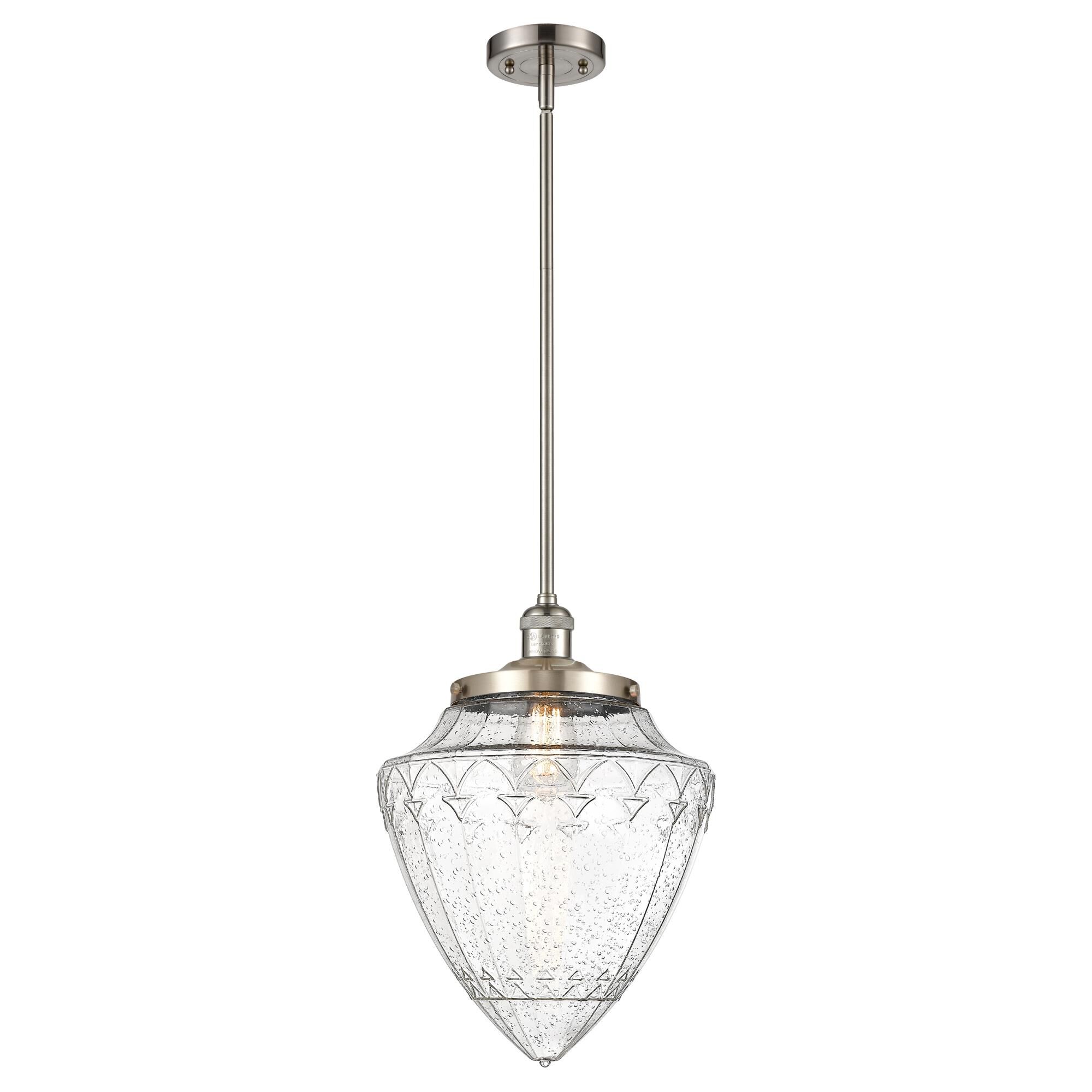 Shown in Brushed Satin Nickel finish and Seedy glass