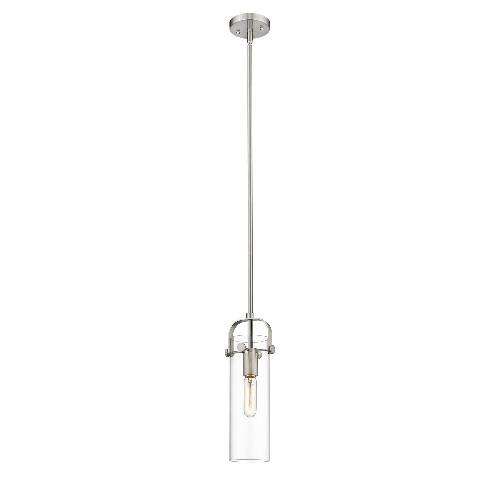 Shown in Satin Nickel finish and Clear glass and Clear Glass shade