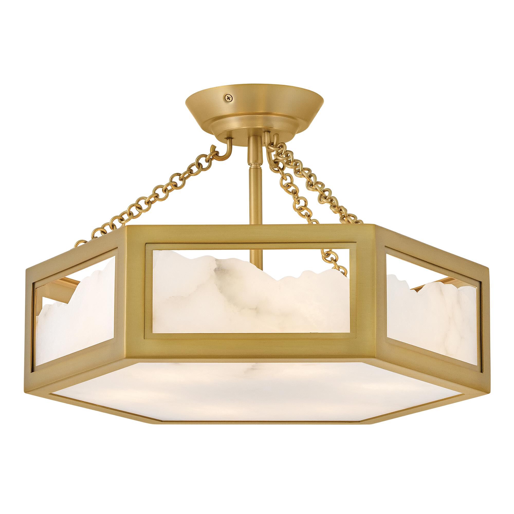 Shown in Lacquered Brass finish and Alabaster glass