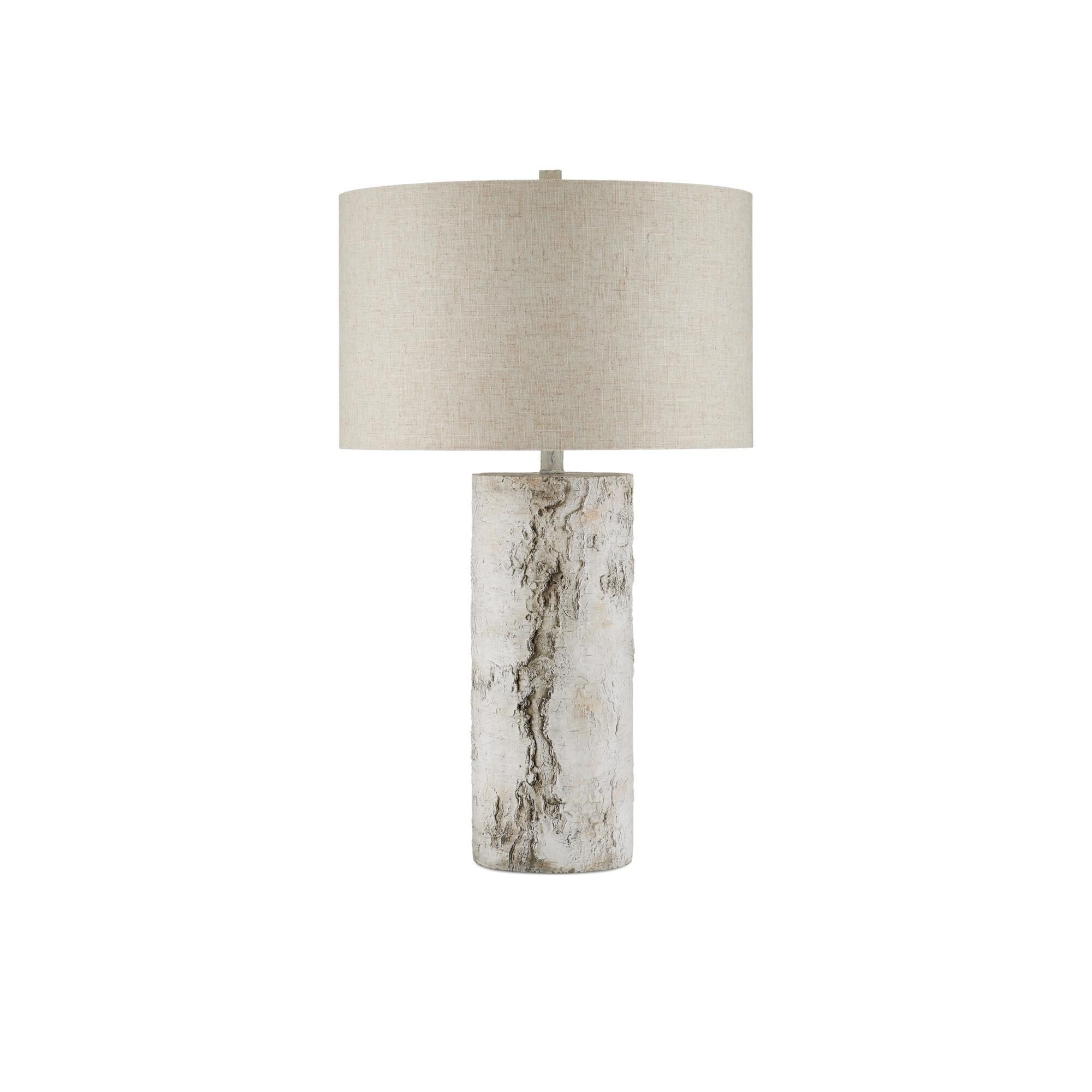 Shown in Birch White, Gray finish and Beige Natural Linen shade