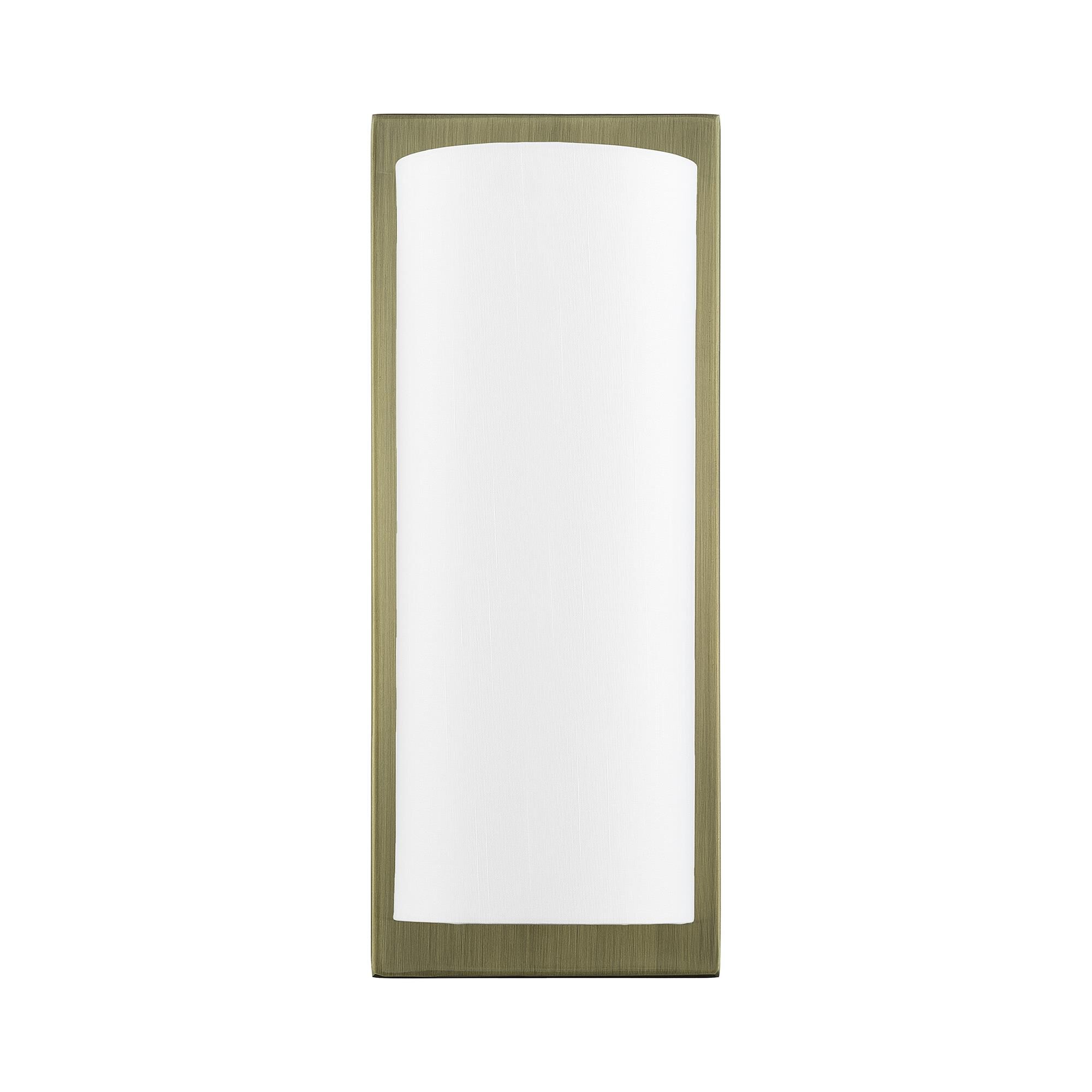 Shown in Antique Brass finish and Hand Crafted Off-White Fabric Hardback shade