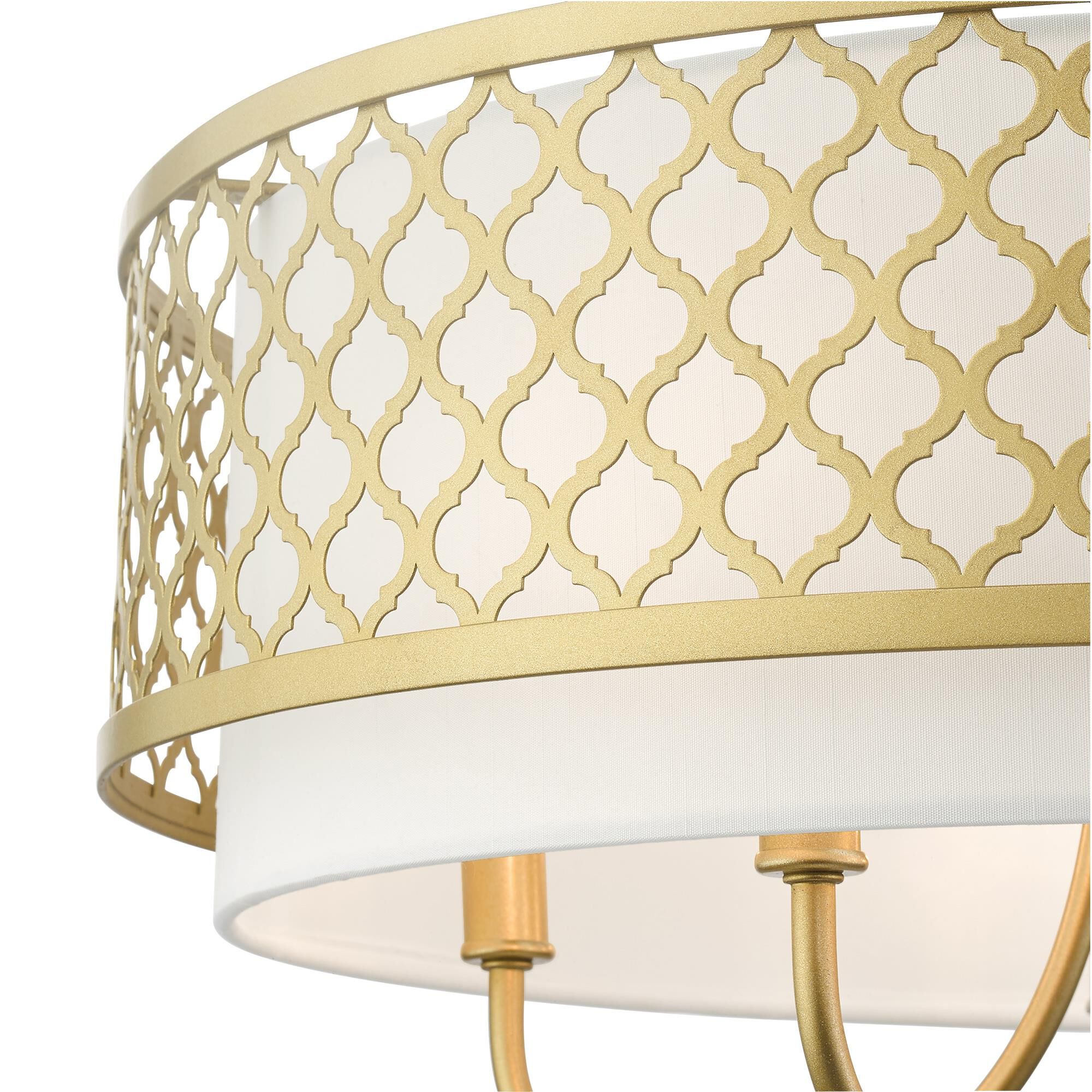 Shown in Soft Gold finish and Hand Crafted Off-White Fabric Outside & White Fabric Inside Hardback shade