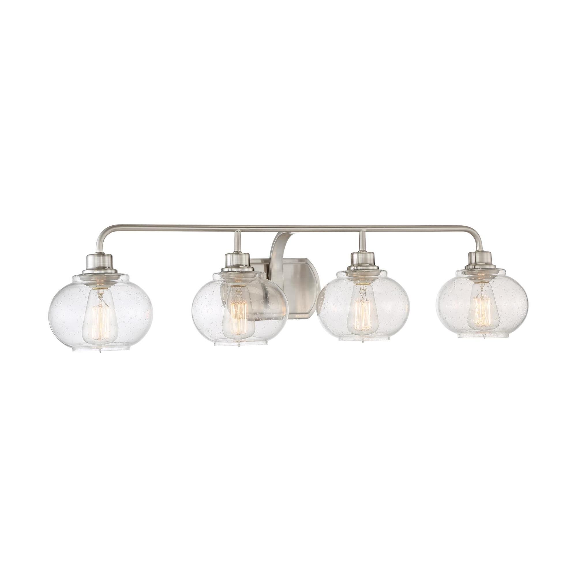 Shown in Brushed Nickel finish and Clear Seedy glass