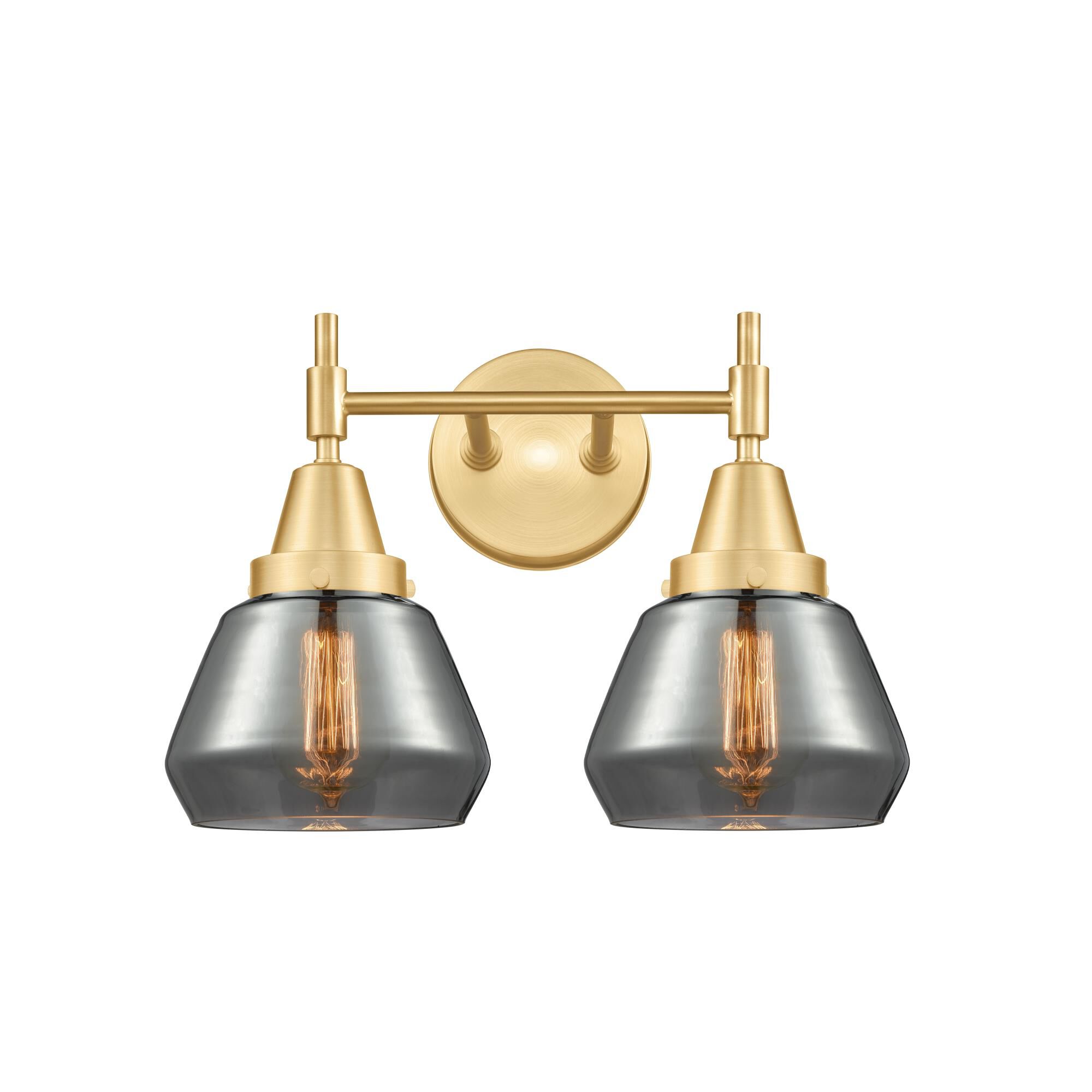 Shown in Satin Gold finish and Plated Smoke Fulton glass