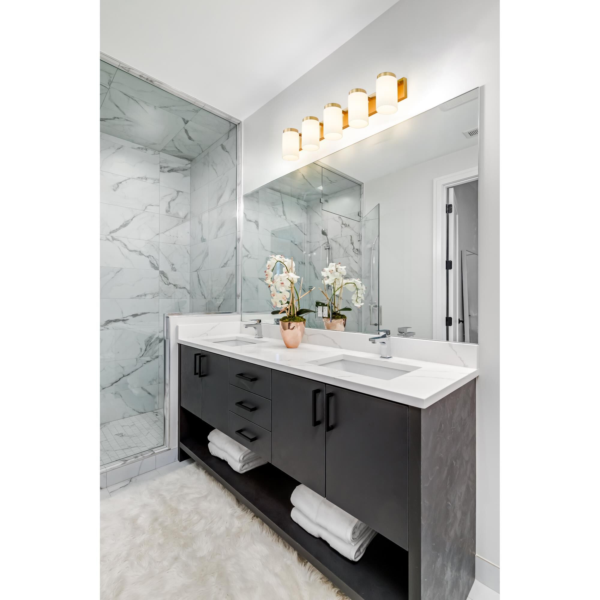 Shown in Luxe Gold finish and Matte Opal glass and Matte Opal shade