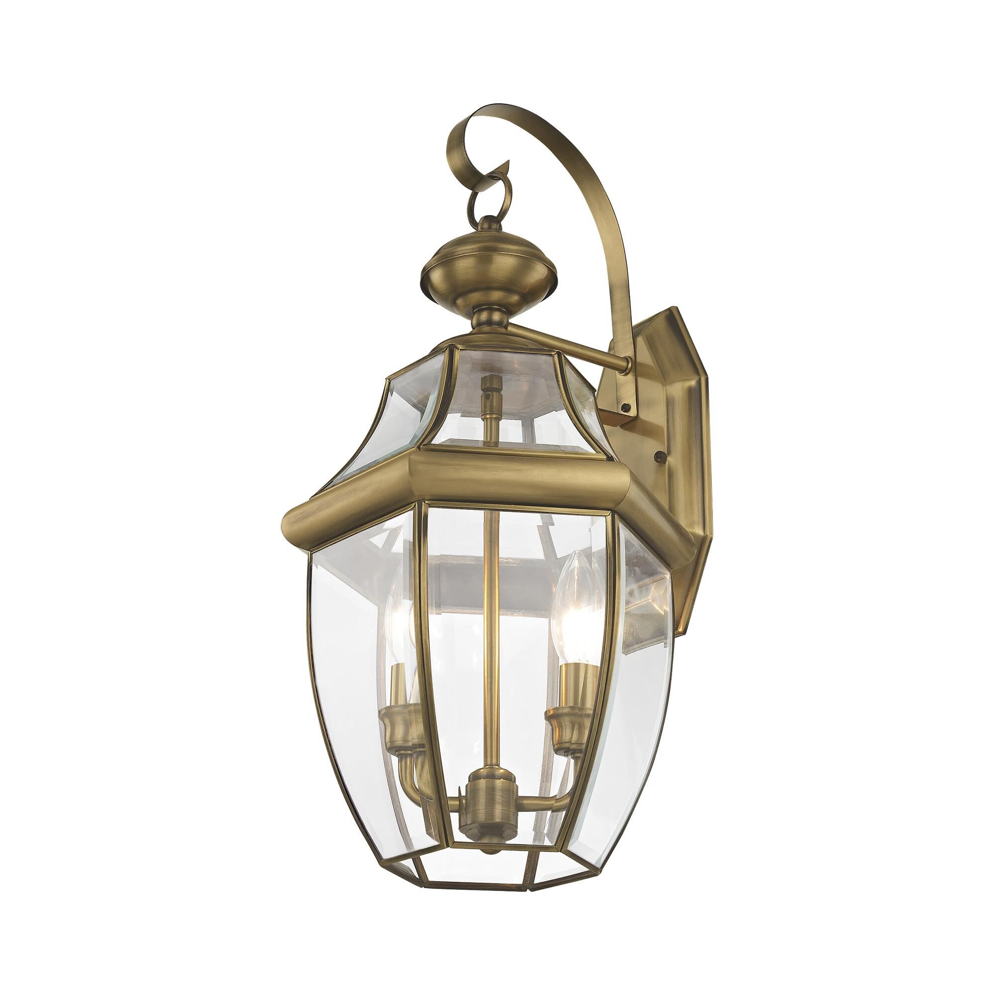 Shown in Antique Brass finish and Clear Beveled glass