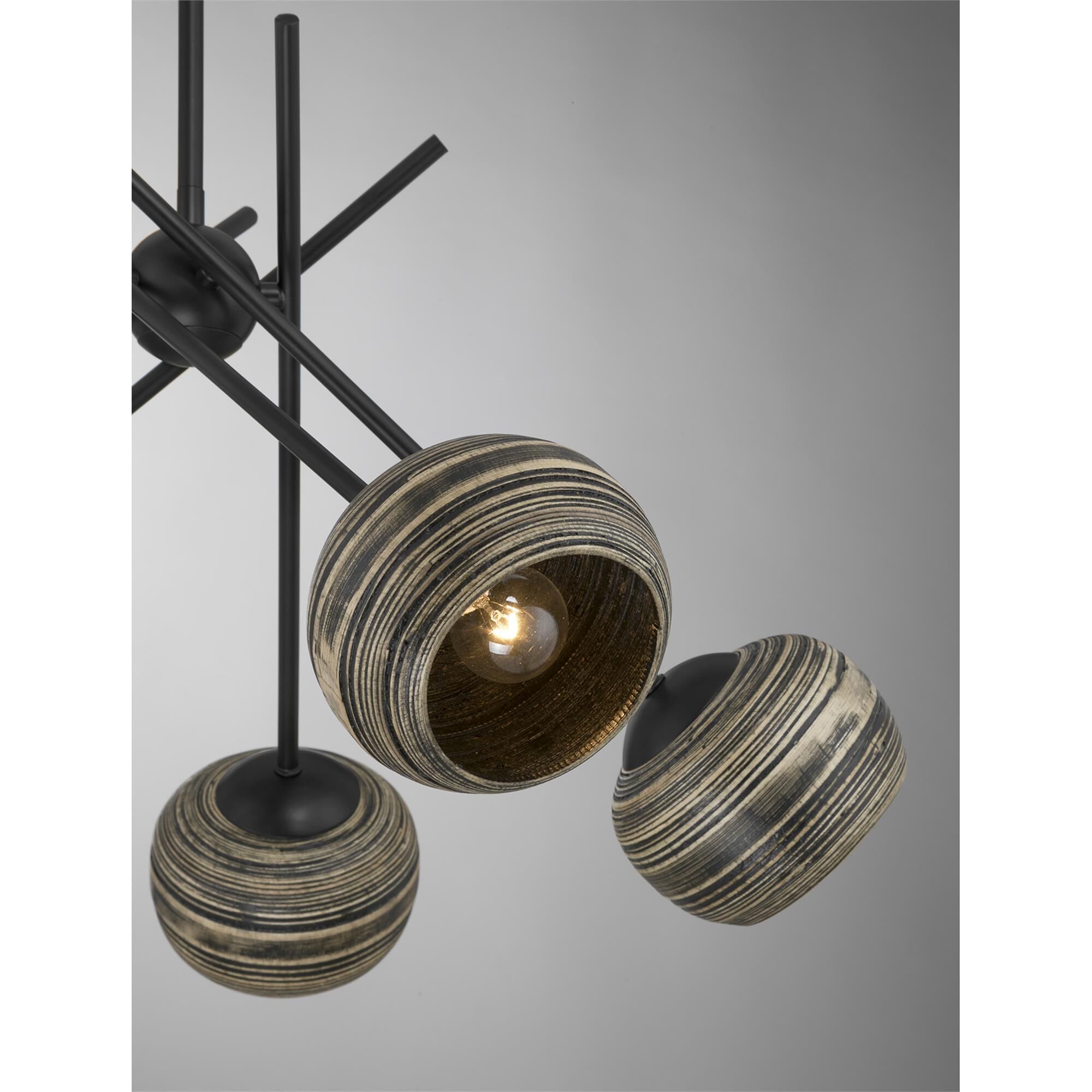 Shown in Matte Black finish and Spun Bamboo shade
