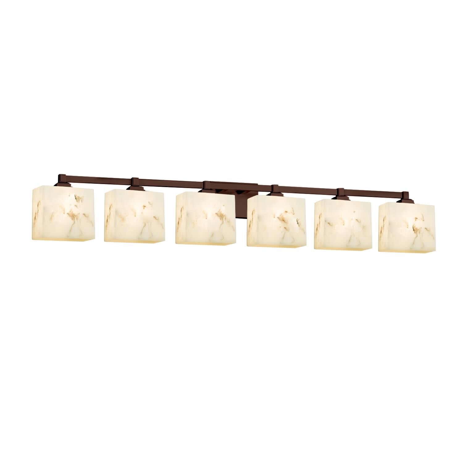 Shown in Dark Bronze finish and Faux Alabaster Resin glass and Rectangle accent