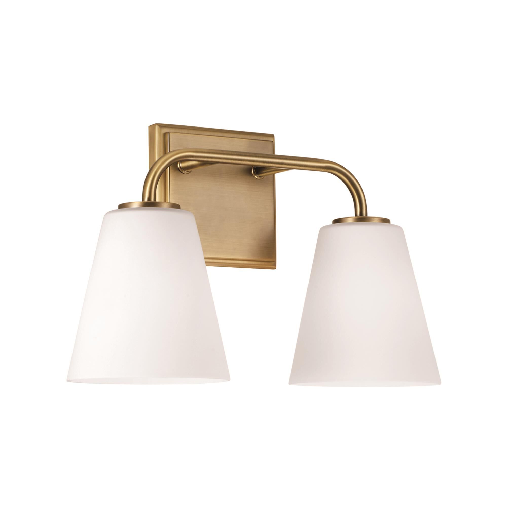 Shown in Aged Brass finish and Soft White glass