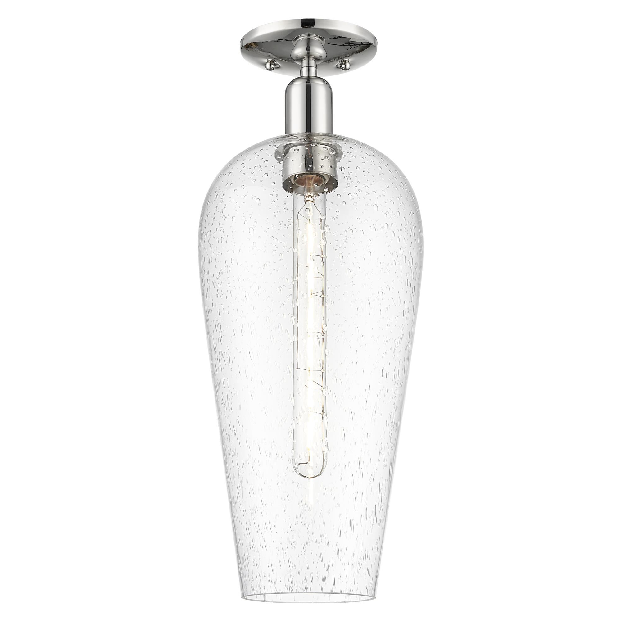 Shown in Polished Nickel finish and Seedy Deco Swirl glass