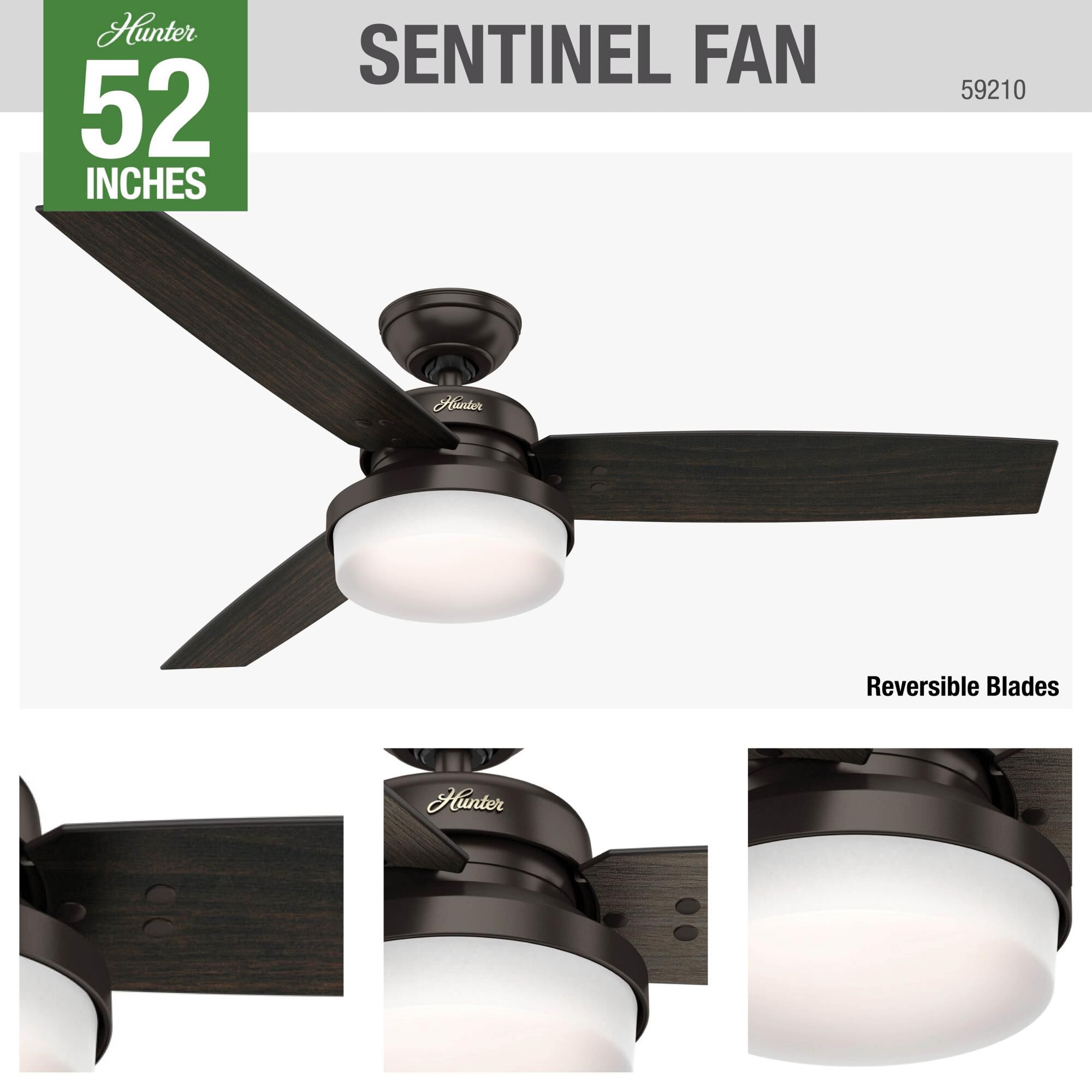 Sentinel 52 Inch Ceiling Fan with Light Kit by Hunter Fan