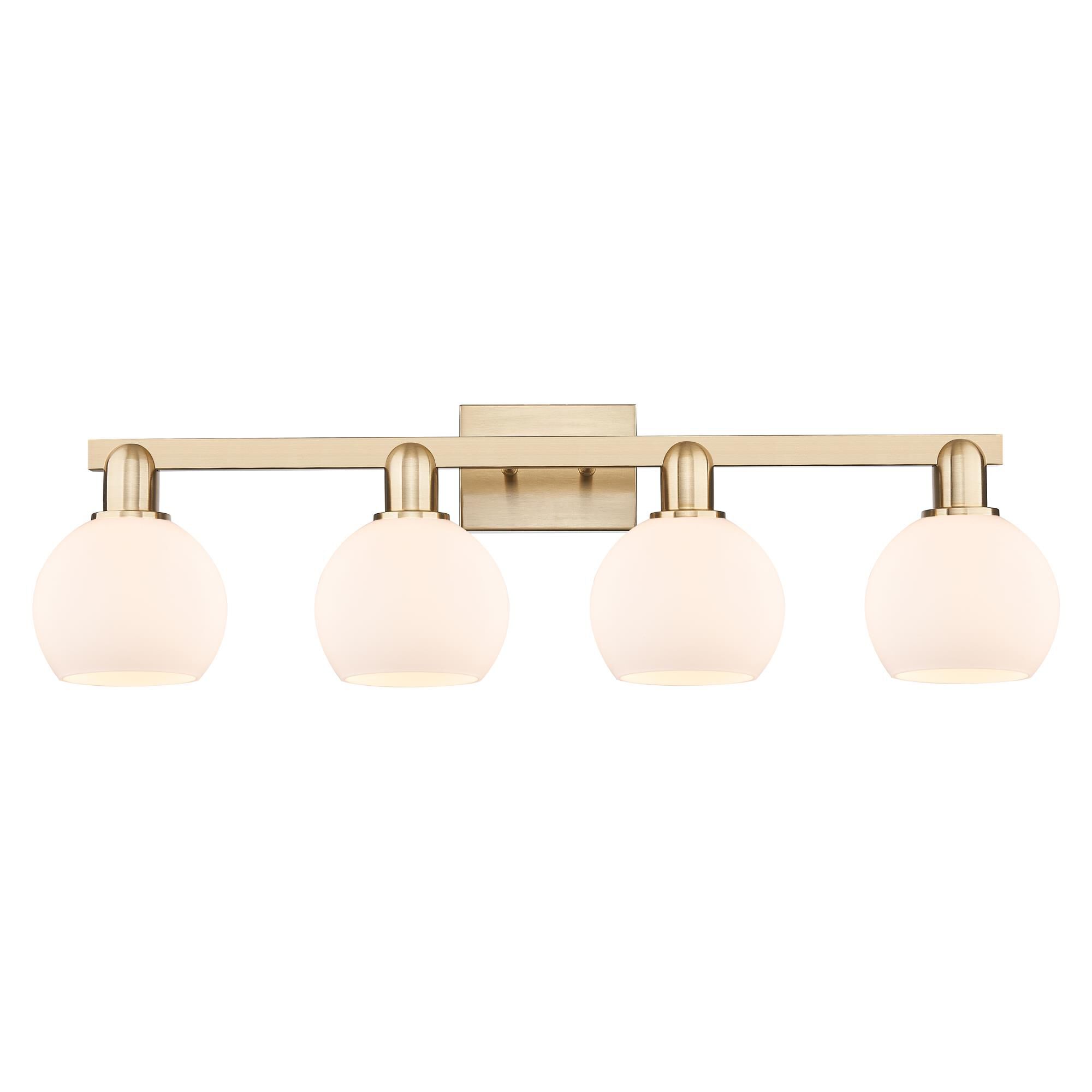 Shown in Champagne Bronze finish and Matte White glass