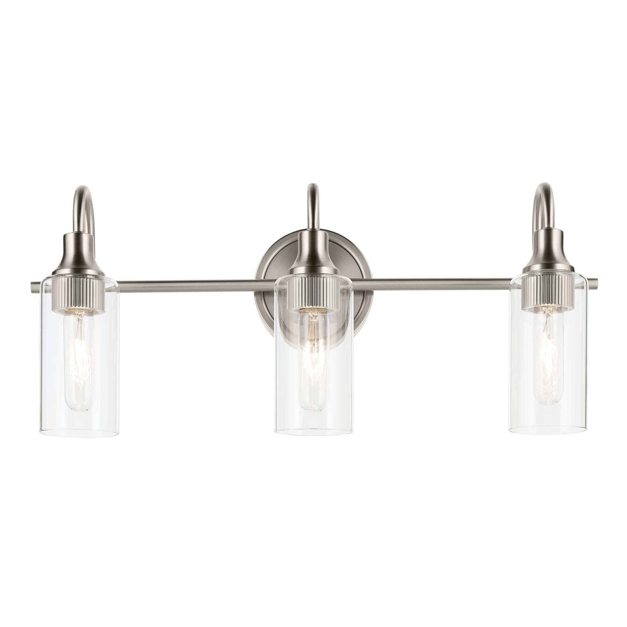 Shown in Brushed Nickel finish and Clear glass