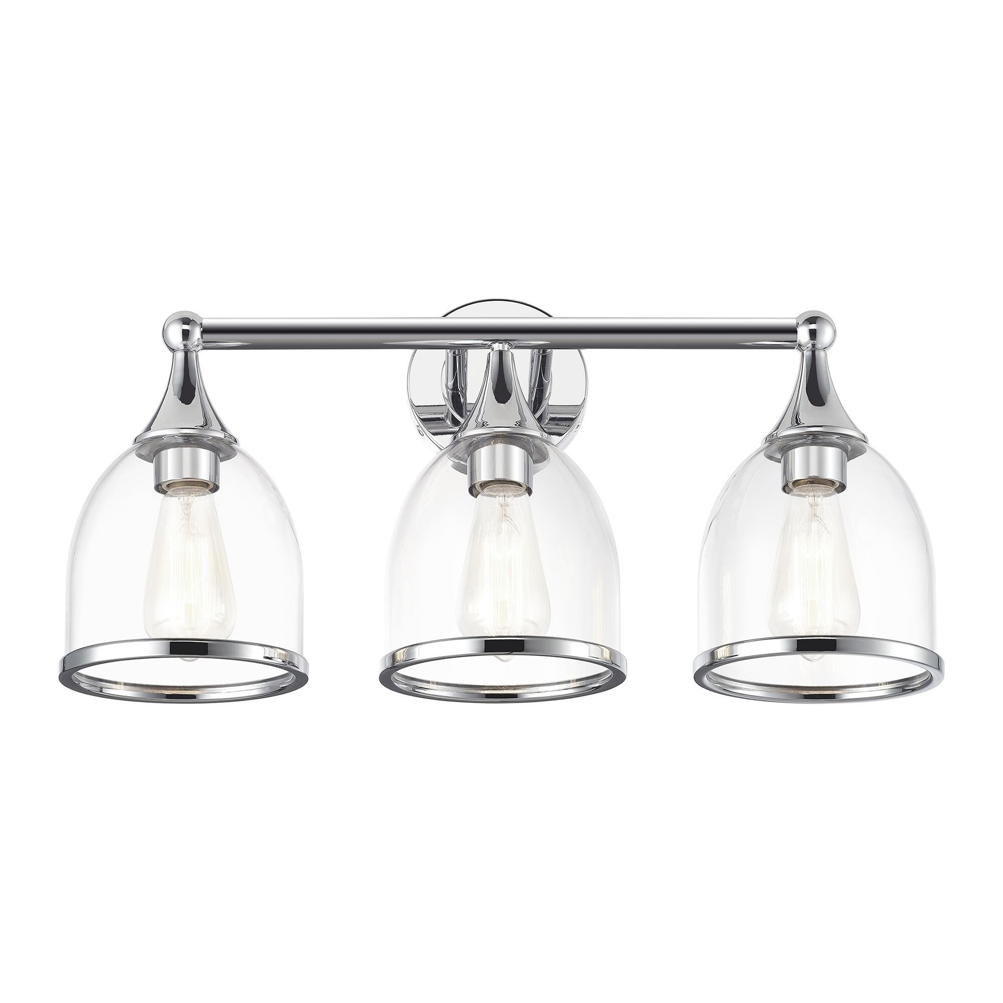 Shown in Polished Chrome finish and Mouth Blown Clear glass
