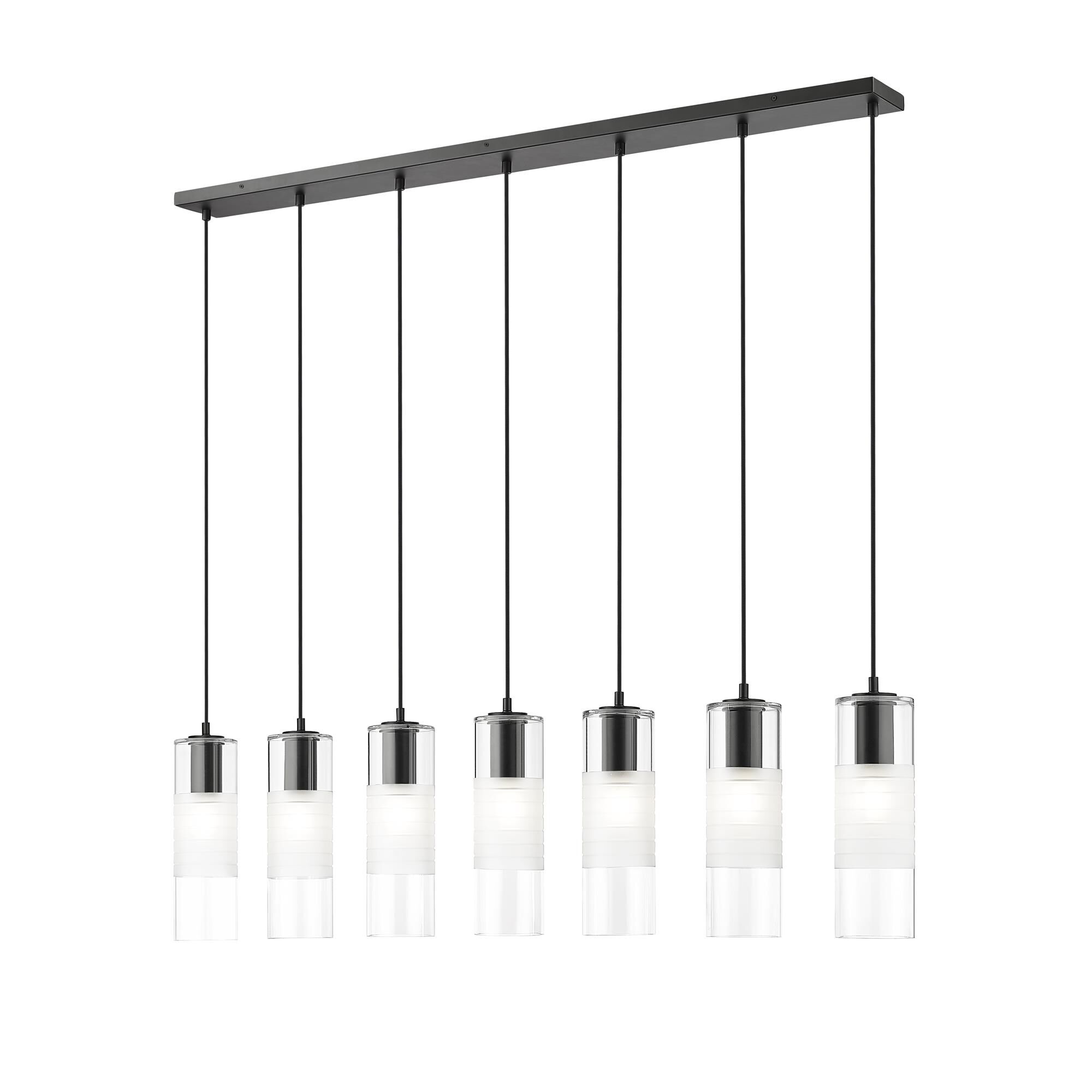 Shown in Matte Black finish and Clear+frosted glass and Clear+frosted shade