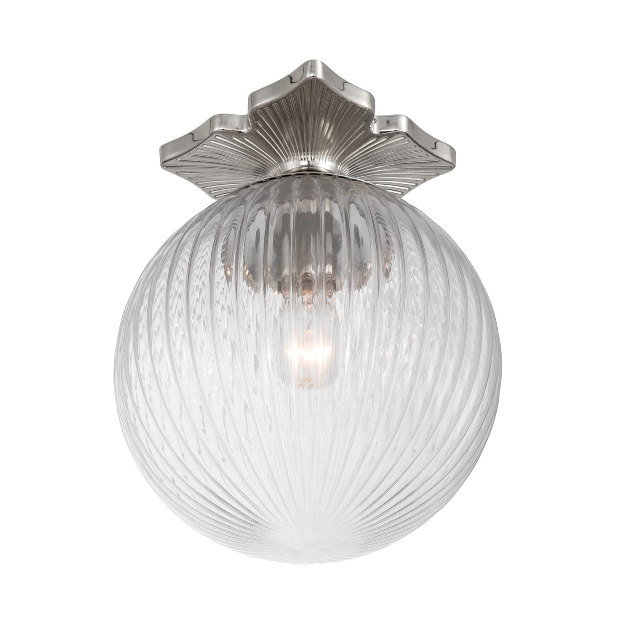 Shown in Polished Nickel finish and Ribbed glass and Ribbed Glass shade