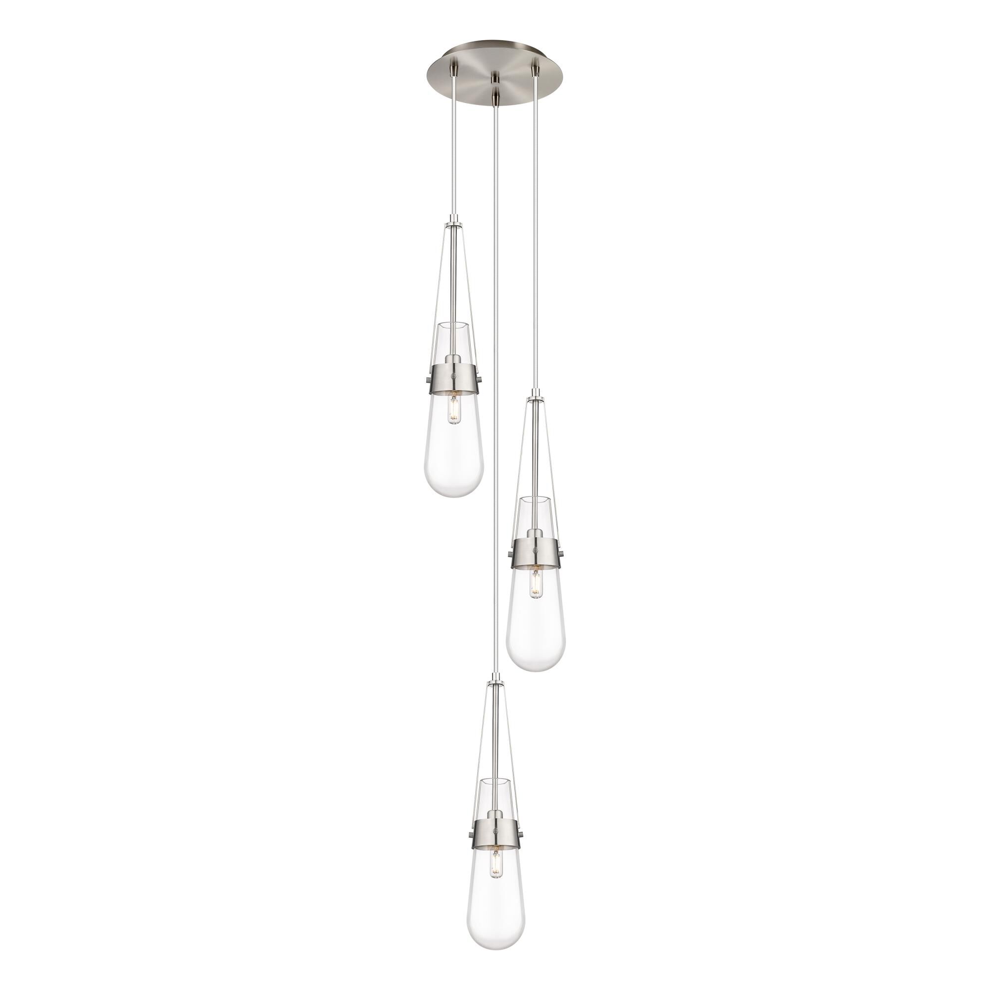 Shown in Brushed Satin Nickel finish and Clear glass and Clear Glass shade