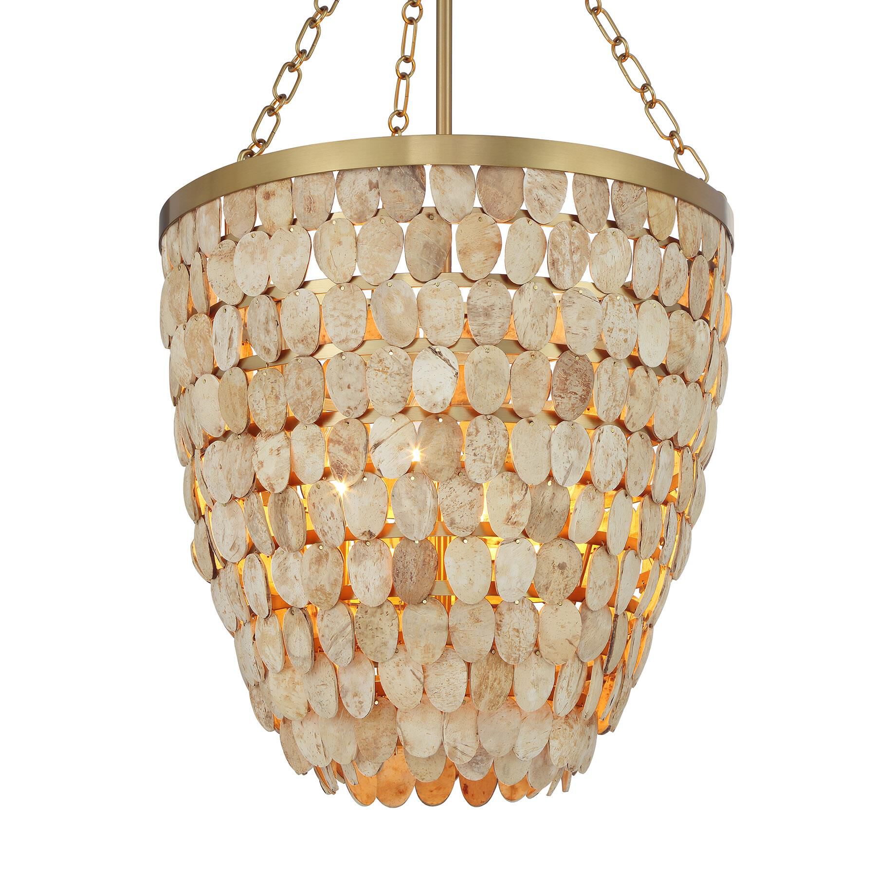 Shown in Warm Brass finish and Coconut Shell shade