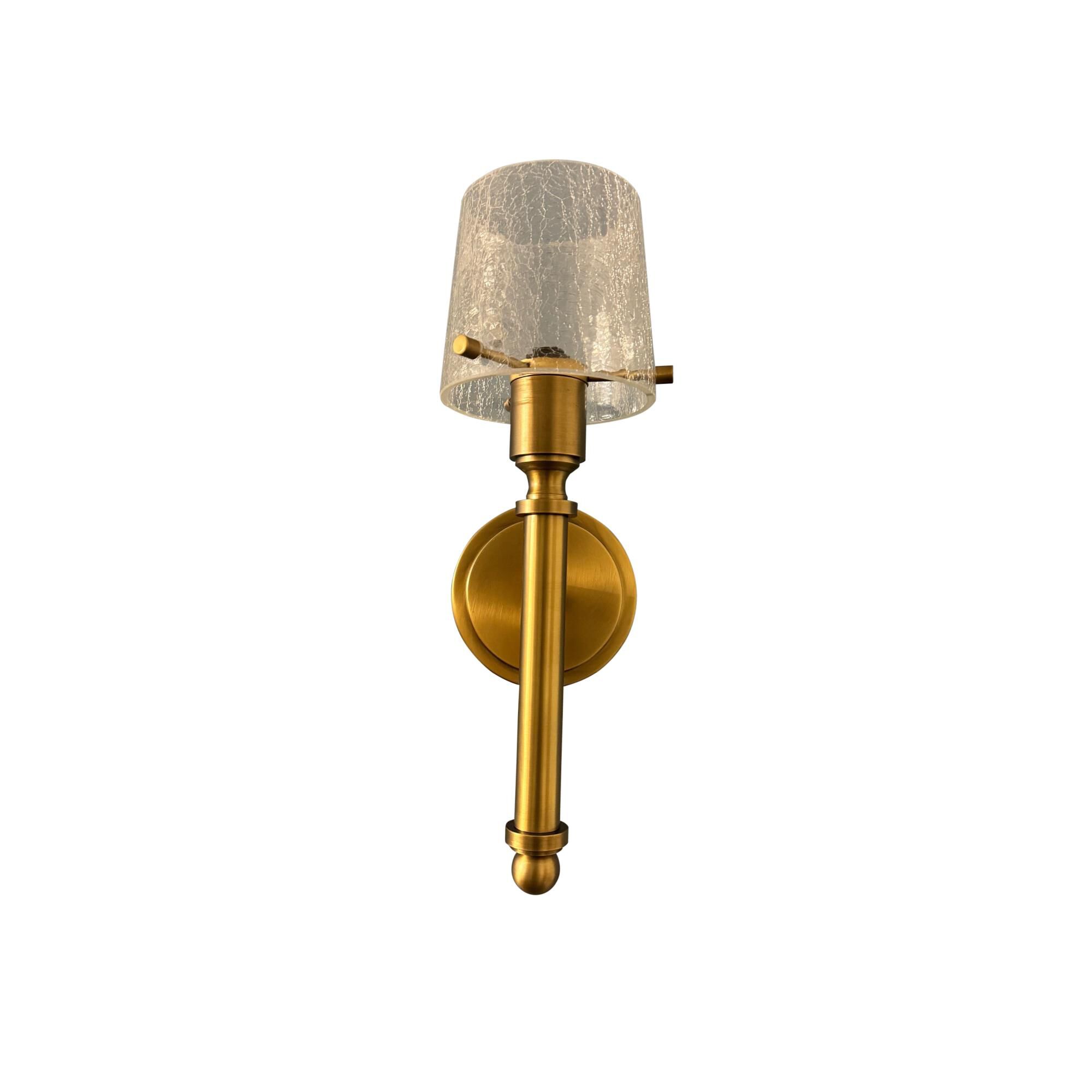 Shown in Brushed Brass finish and Crackle Clear glass