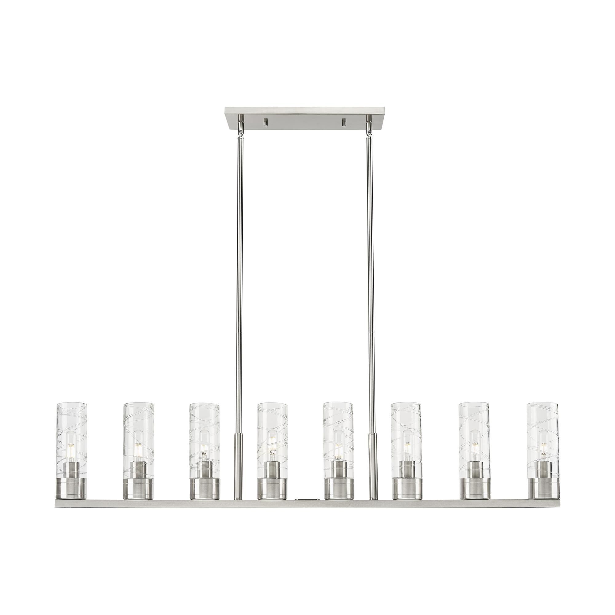 Shown in Satin Nickel finish and Deco Swirl glass