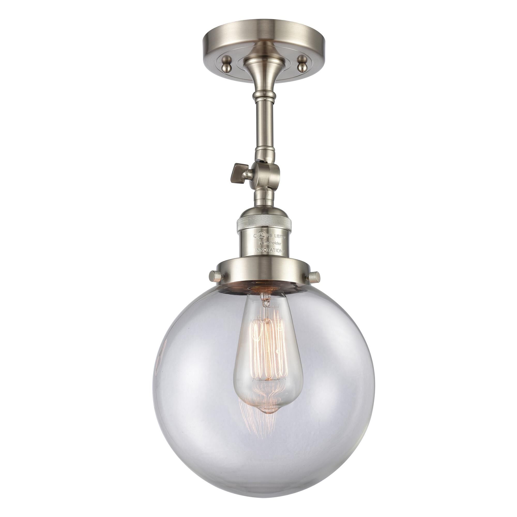 Shown in Brushed Satin Nickel finish and Clear glass and No Accent accent