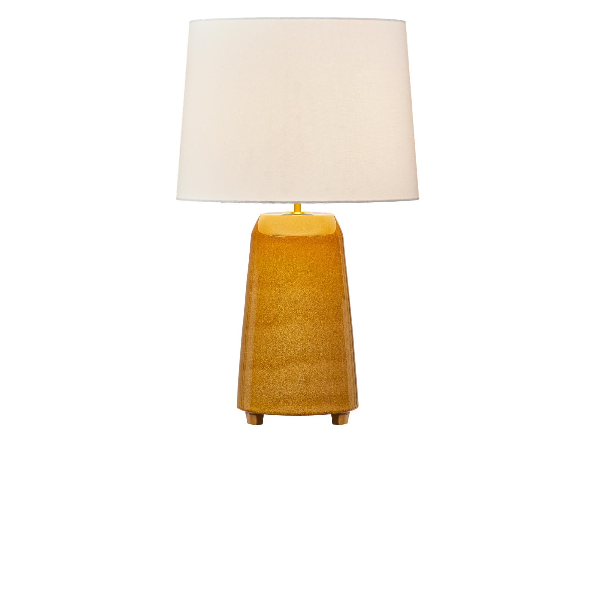 Shown in Cracked Honey finish and White Linen Fabric shade