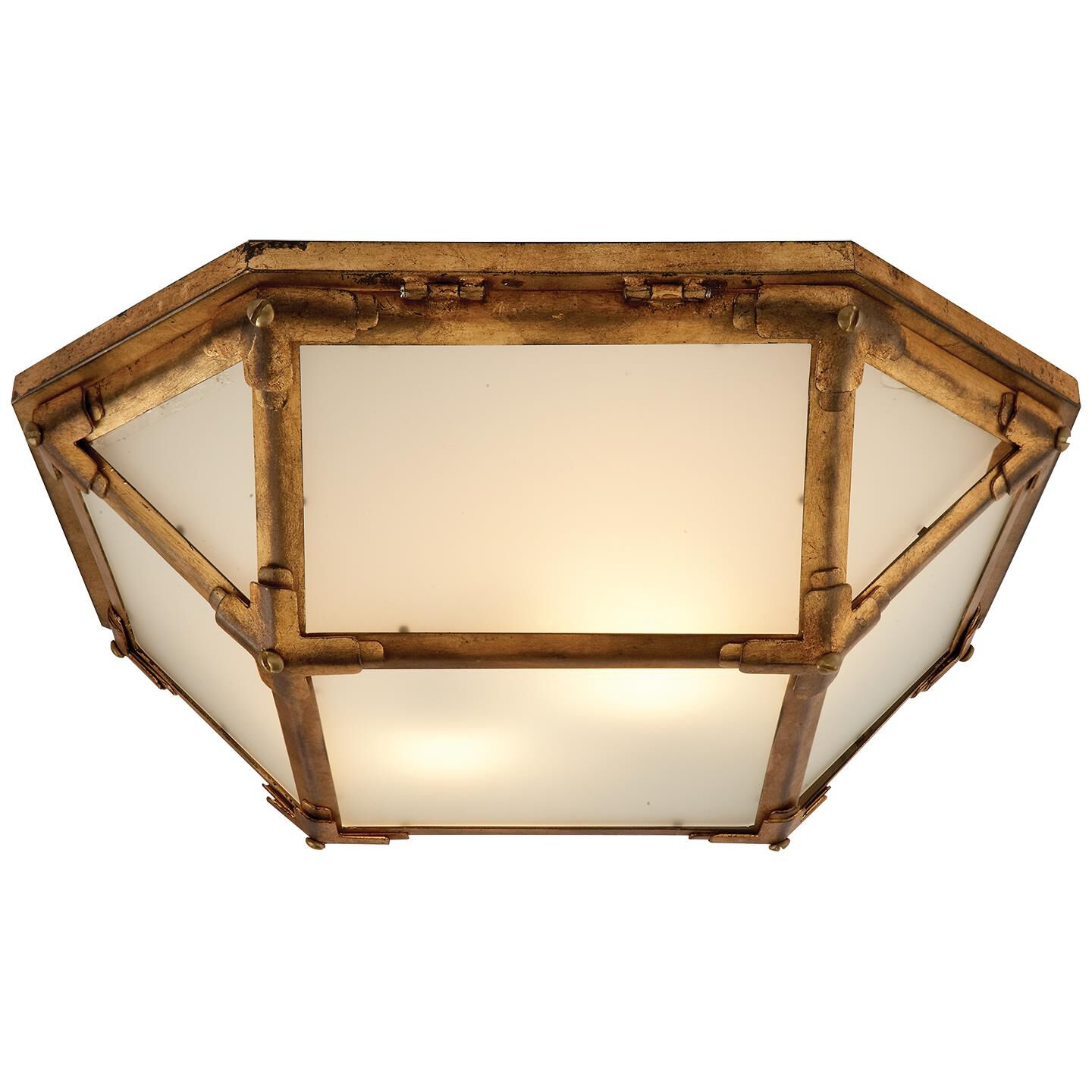 Shown in Gilded Iron finish and Frosted glass