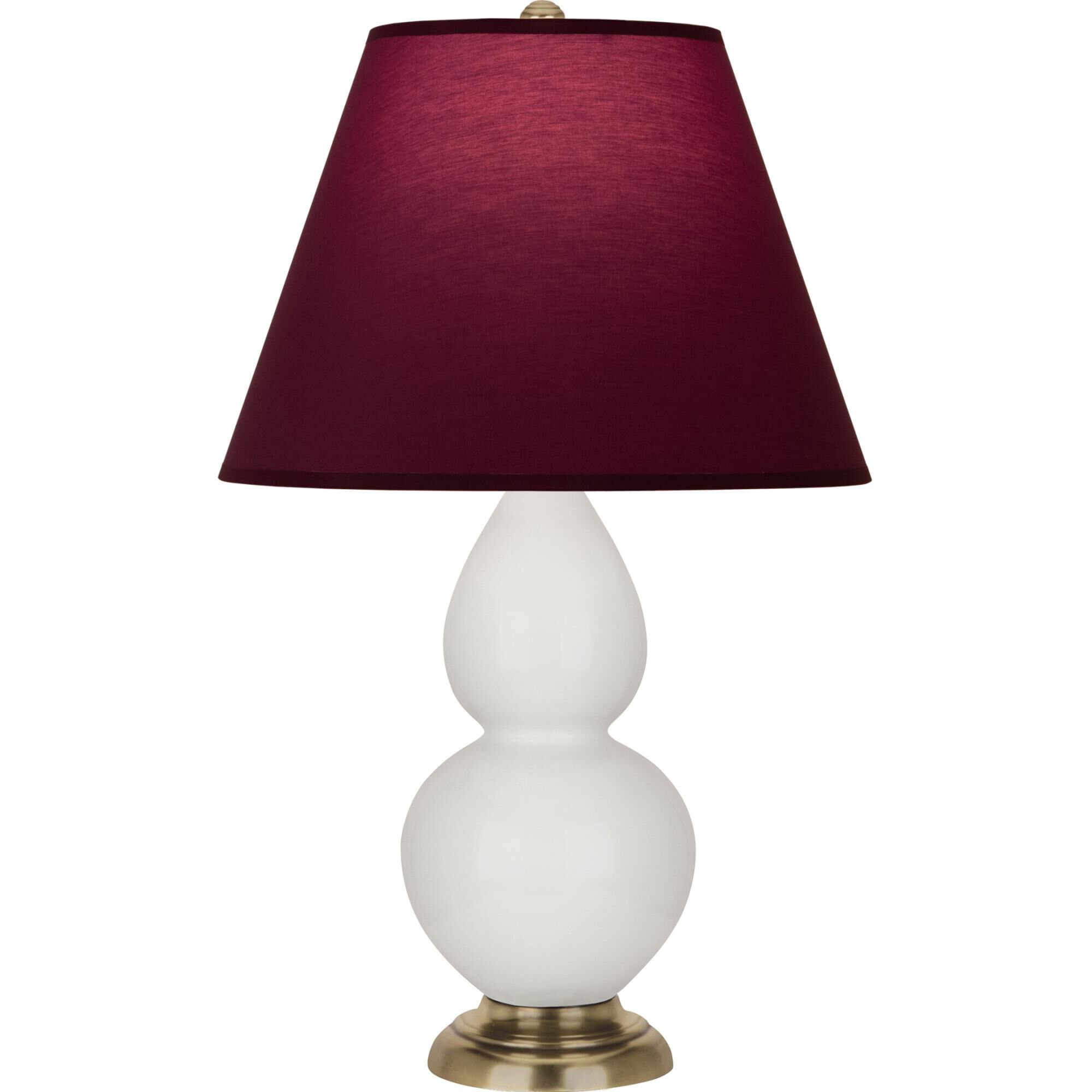 Shown in Lily finish and Plum and Lavender shade and Antique Natural Brass accent