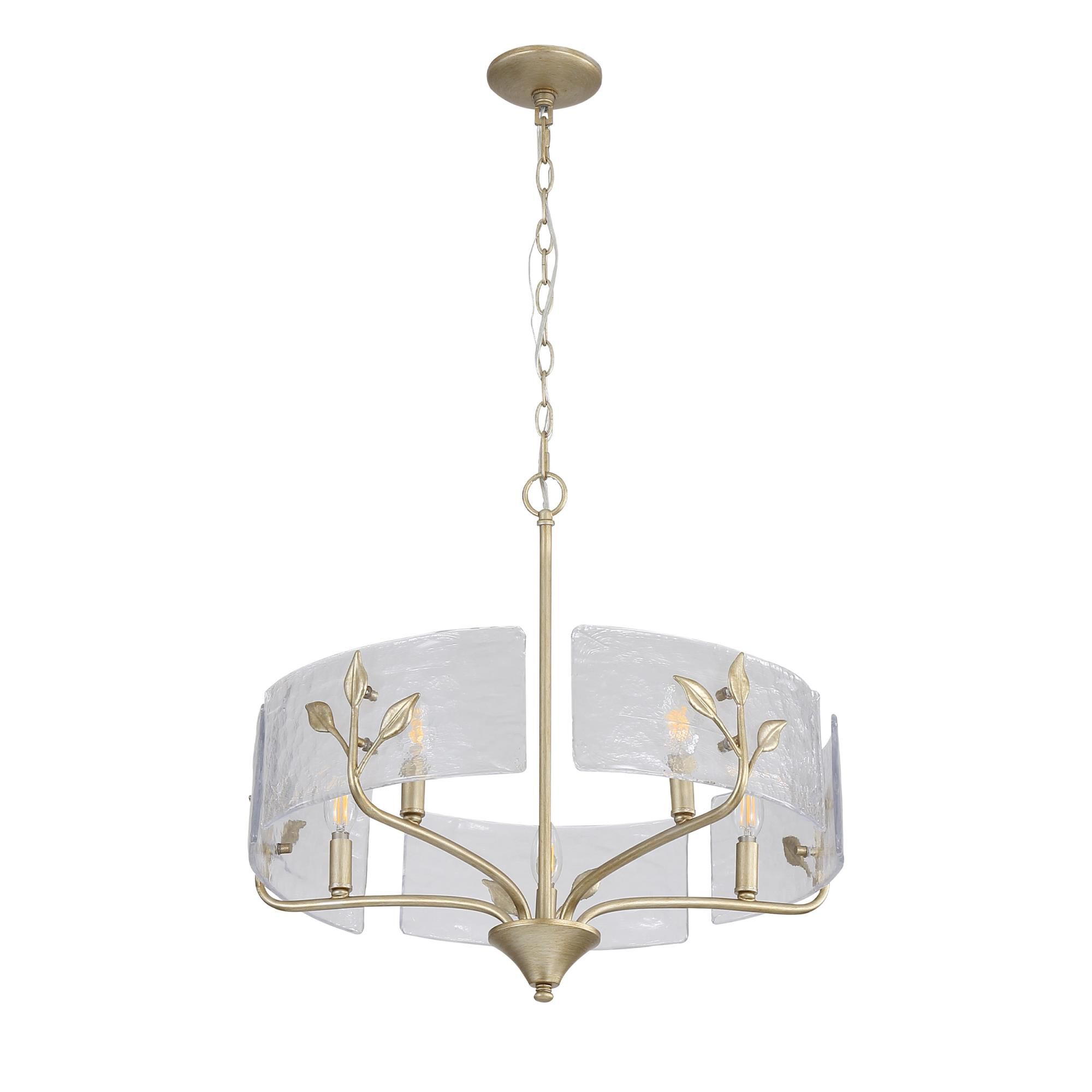 Shown in White Gold finish and Clear glass