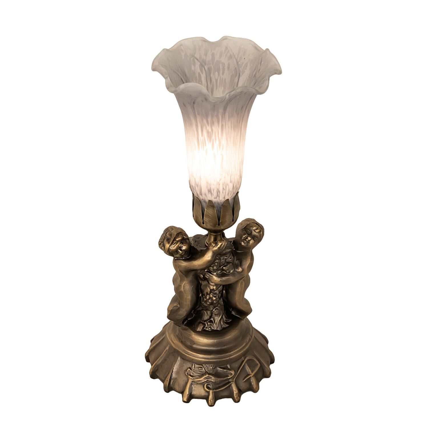 Shown in Antique Brass finish and Grey glass