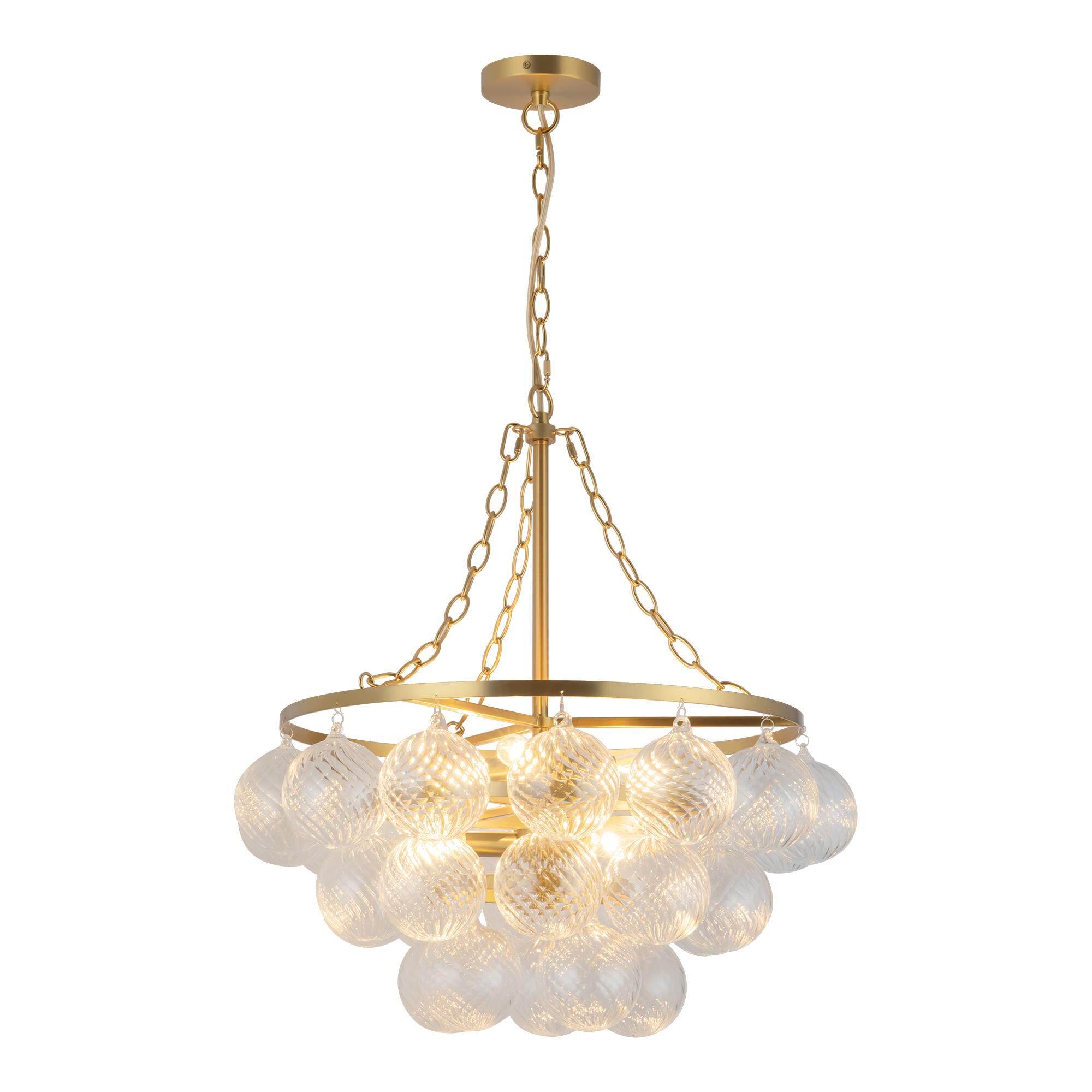 Shown in Brushed Gold finish and Clear Ribbed glass