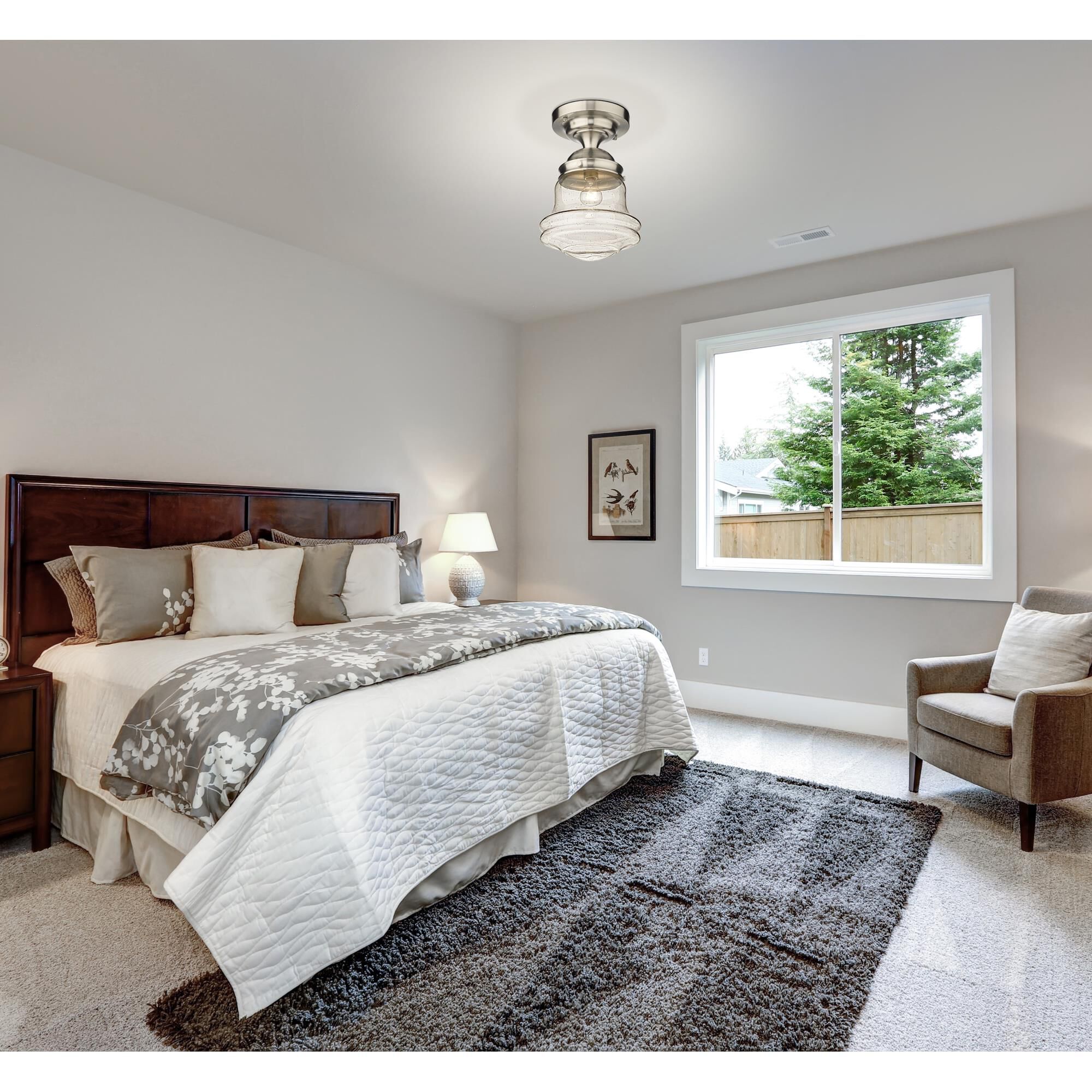 Shown in Brushed Nickel finish and Clear Seedy glass and Clear Seedy shade