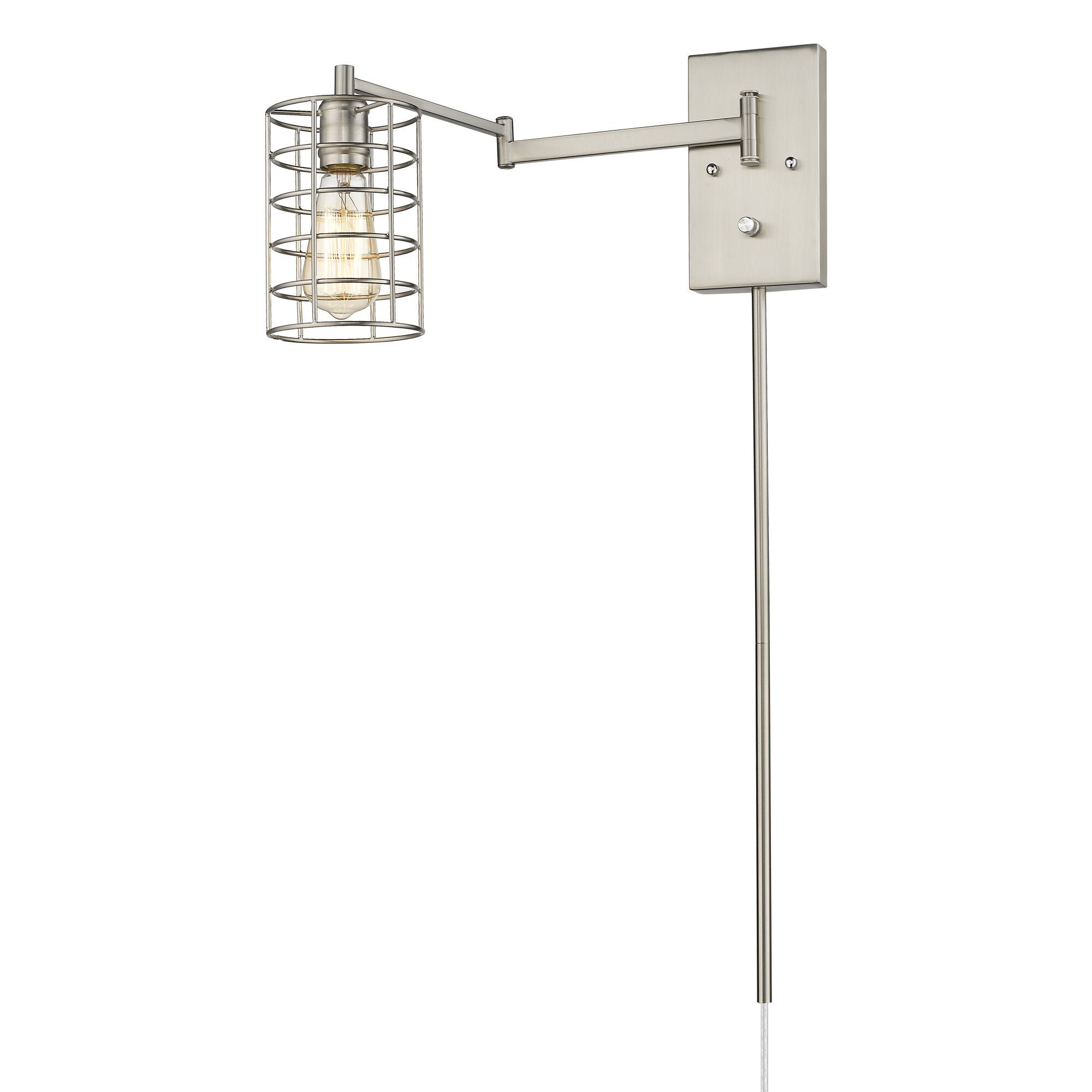 Shown in Satin Nickel finish and Satin Nickel glass and Satin Nickel, Cylindrical Metal Cage shade
