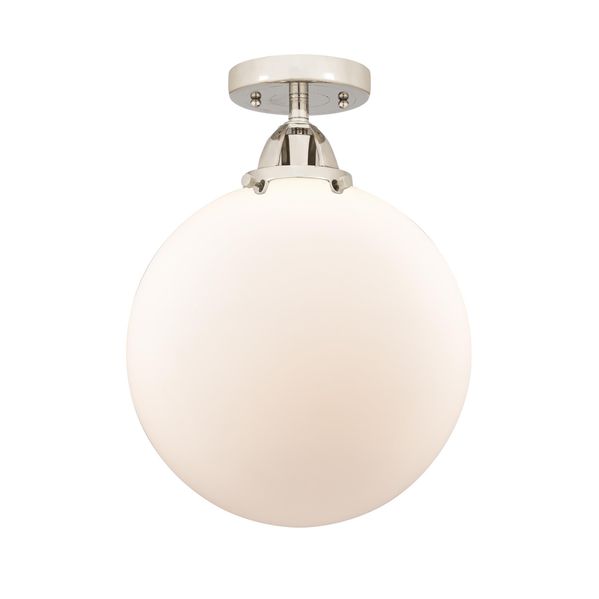 Shown in Polished Nickel finish and Matte White Cased Beacon glass and No Shade shade