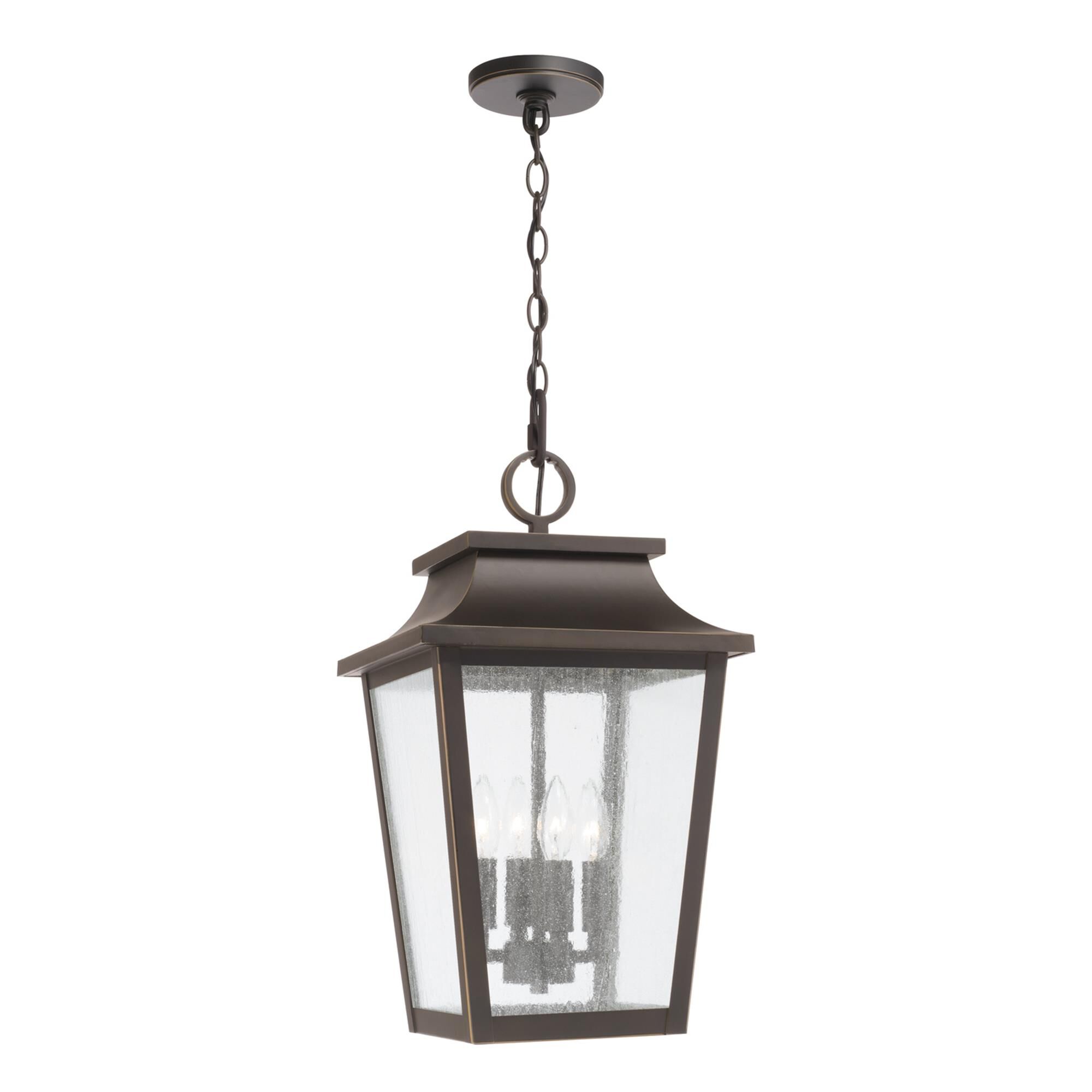 Shown in Oiled Bronze finish and Antiqued glass